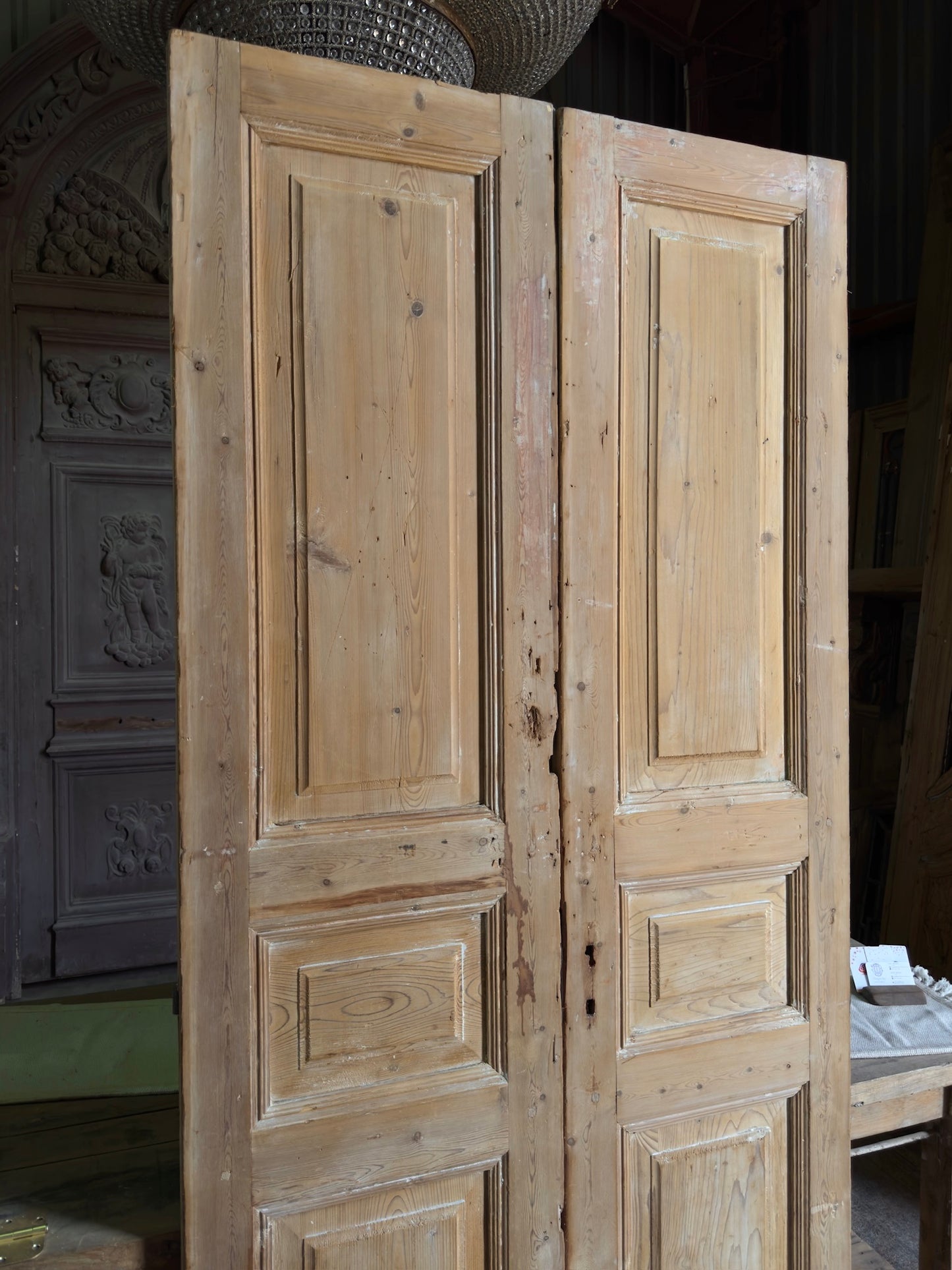 3 Panel Antique Solid French Doors - 39.25x88.25 J397