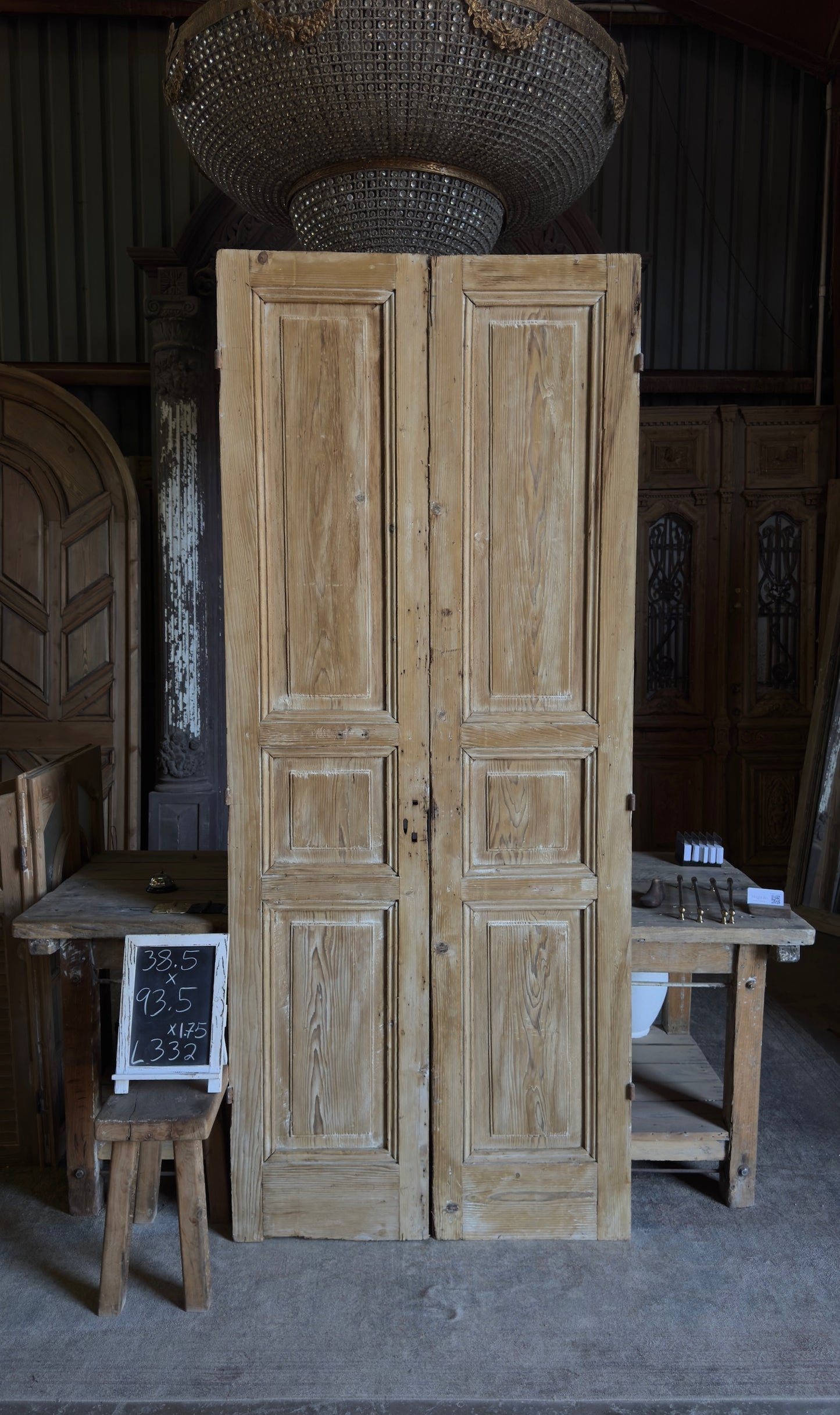 3 Panel Antique Solid French Doors - 38.5x93.5 - L332