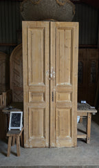 Raised Molding 3 Panel Antique Solid French Doors - 43.5x100 - L356