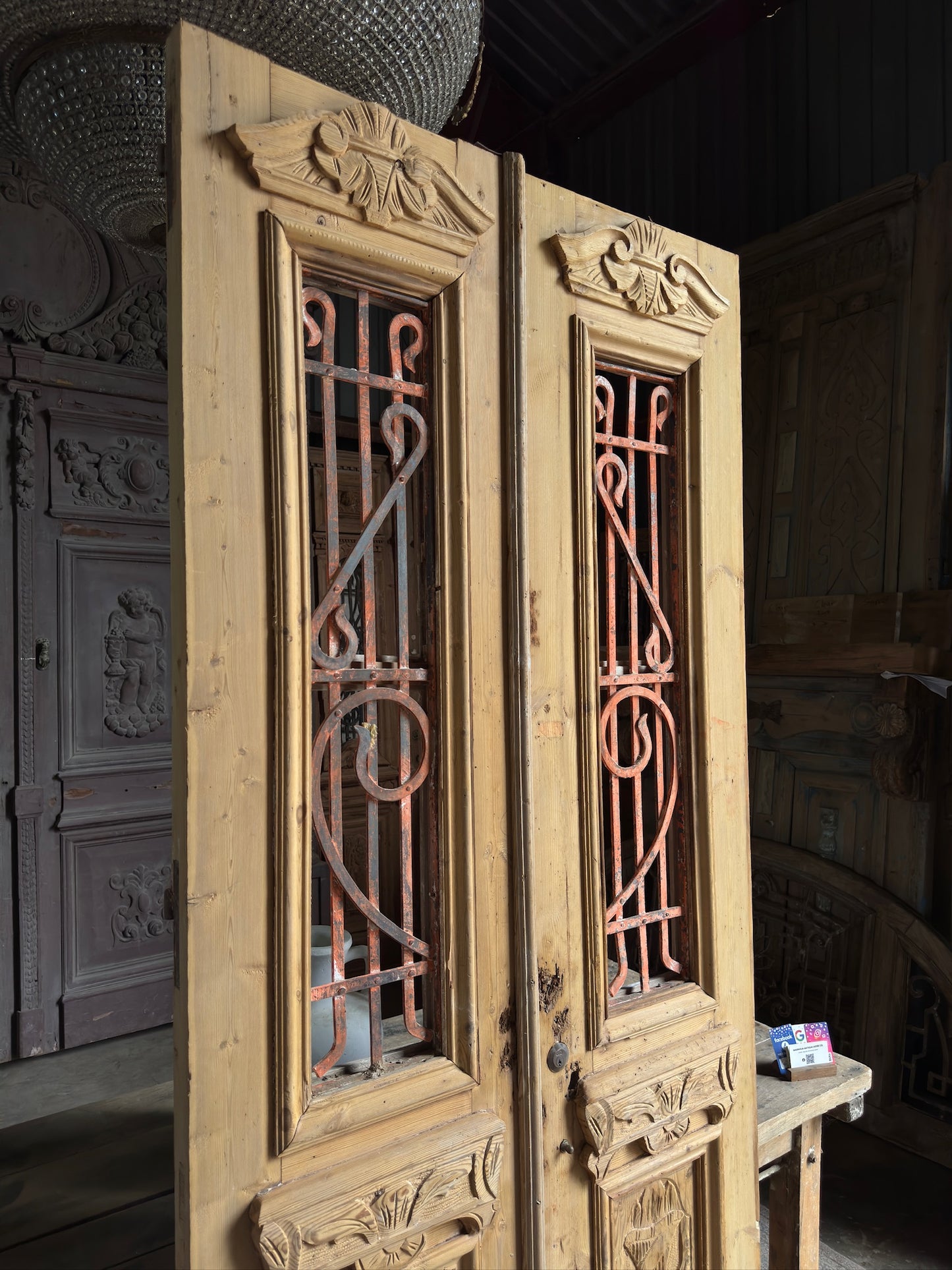 Hand Carved Antique Iron Double Doors - 39x92.5 K269