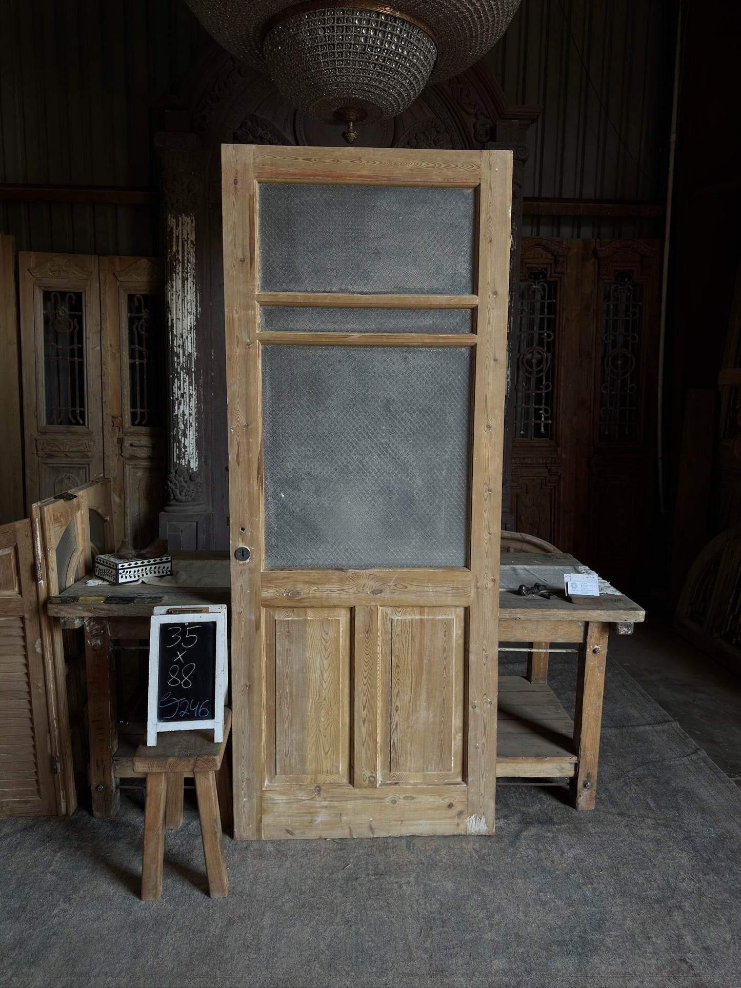 19th Century Antique Glass Single Door - 35x88 J246
