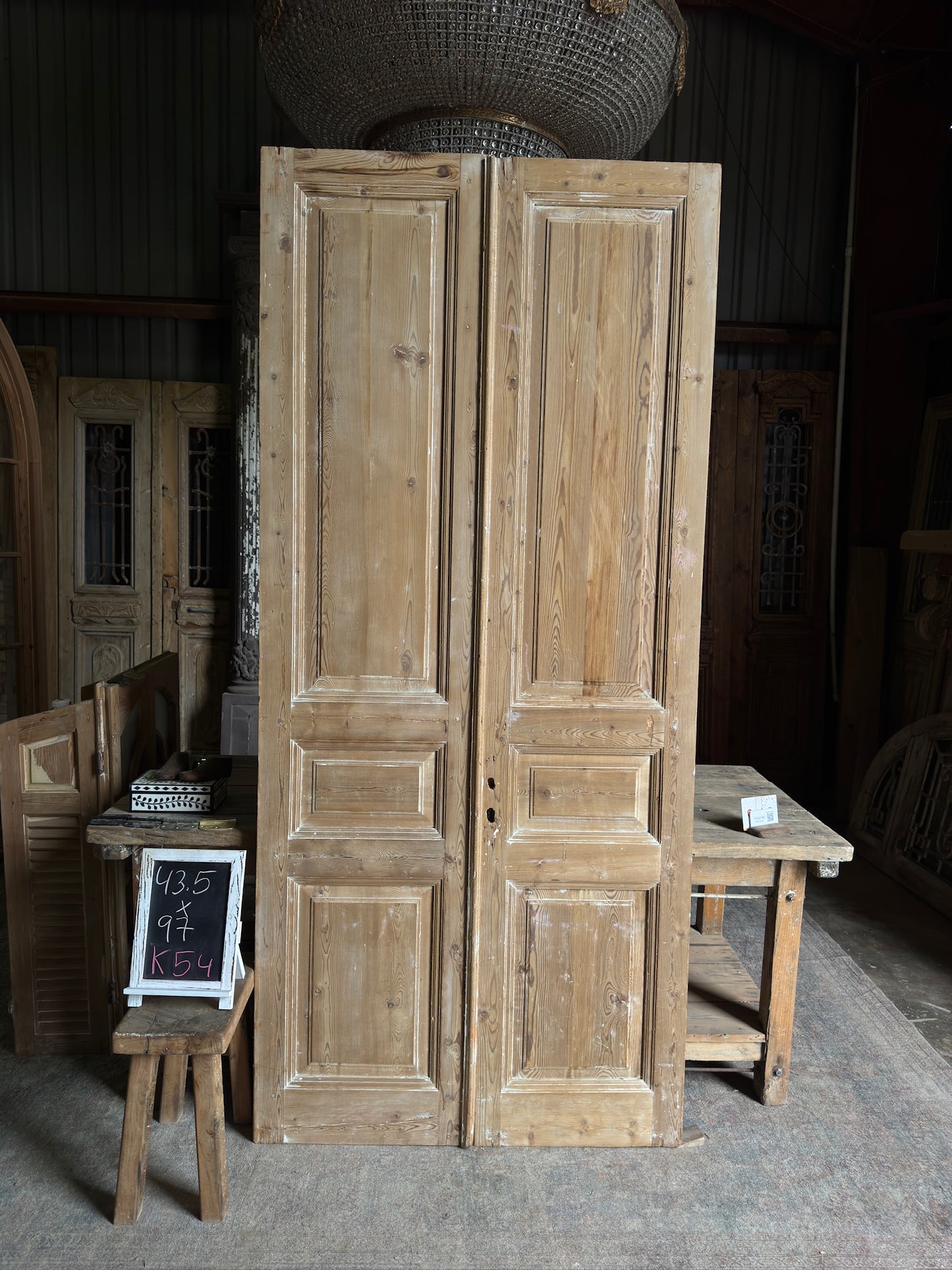 3 Panel Antique Solid French Doors - 43.5x97 K54
