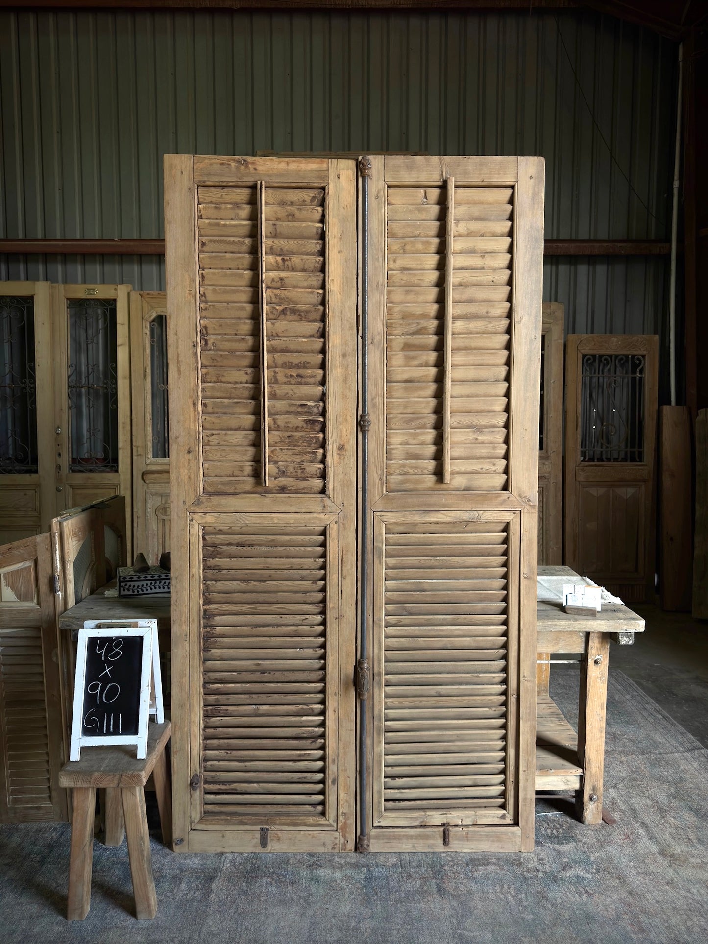 European Antique Louvered Shutters - 48x90 G111