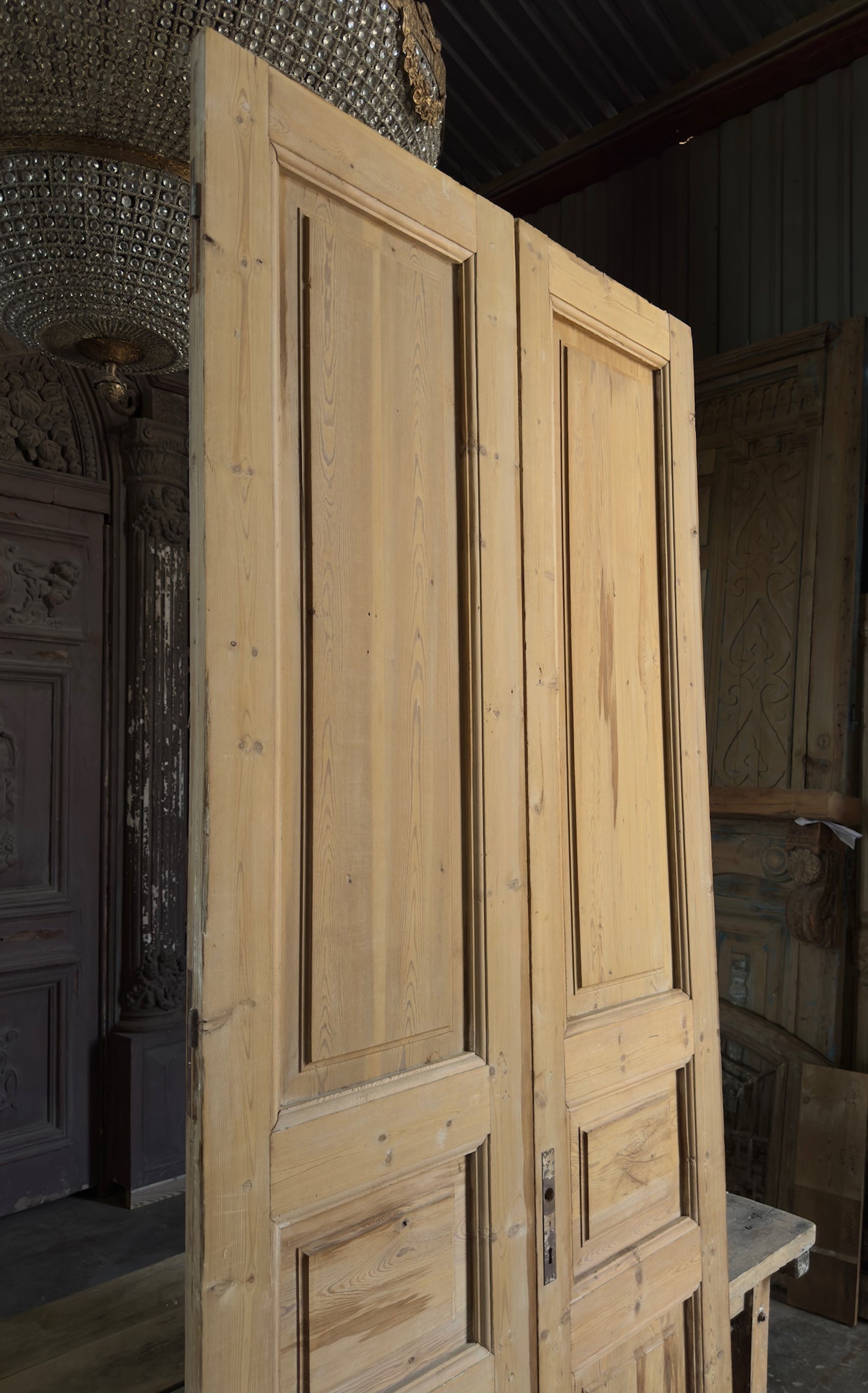 3 Panel Antique Solid French Doors - 41.5x101 K353