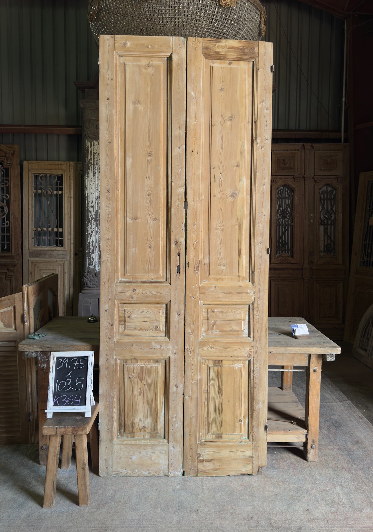 3 Panel Antique Solid French Doors - 39.75x103.5 K364