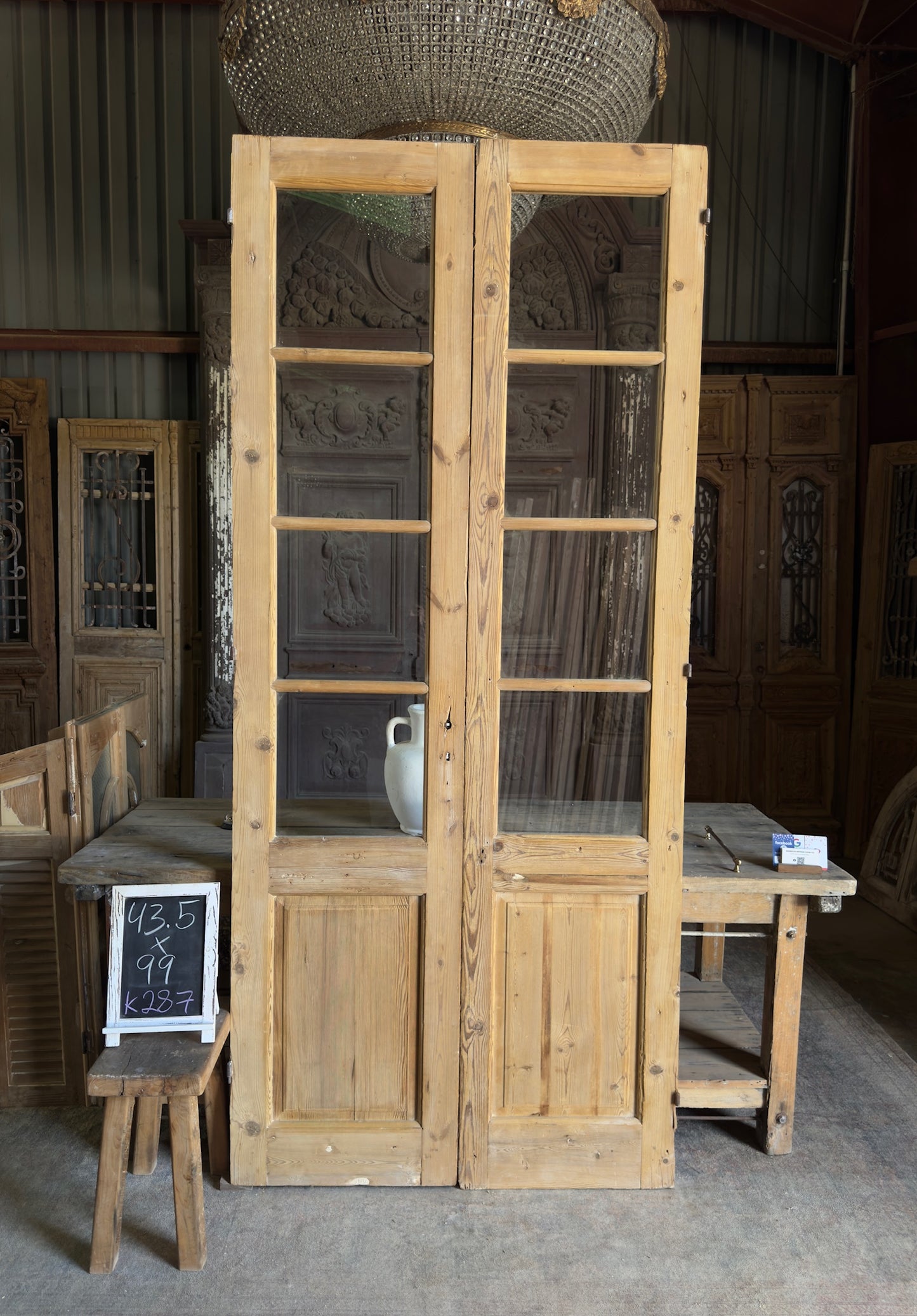 8 Lite European Antique Glass French Doors - 43.5x99 K287