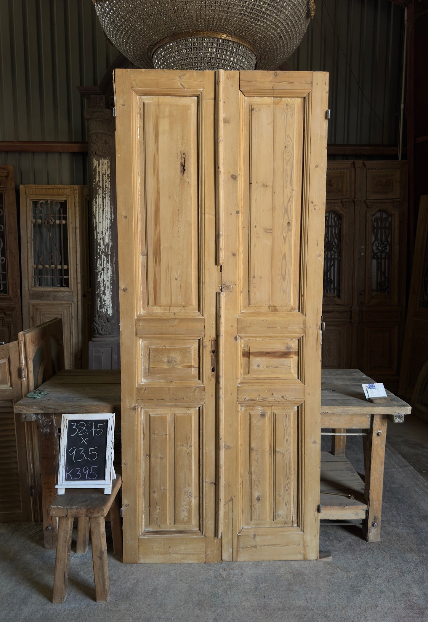 3 Panel Antique Solid French Doors - 38.75x93.5 K395