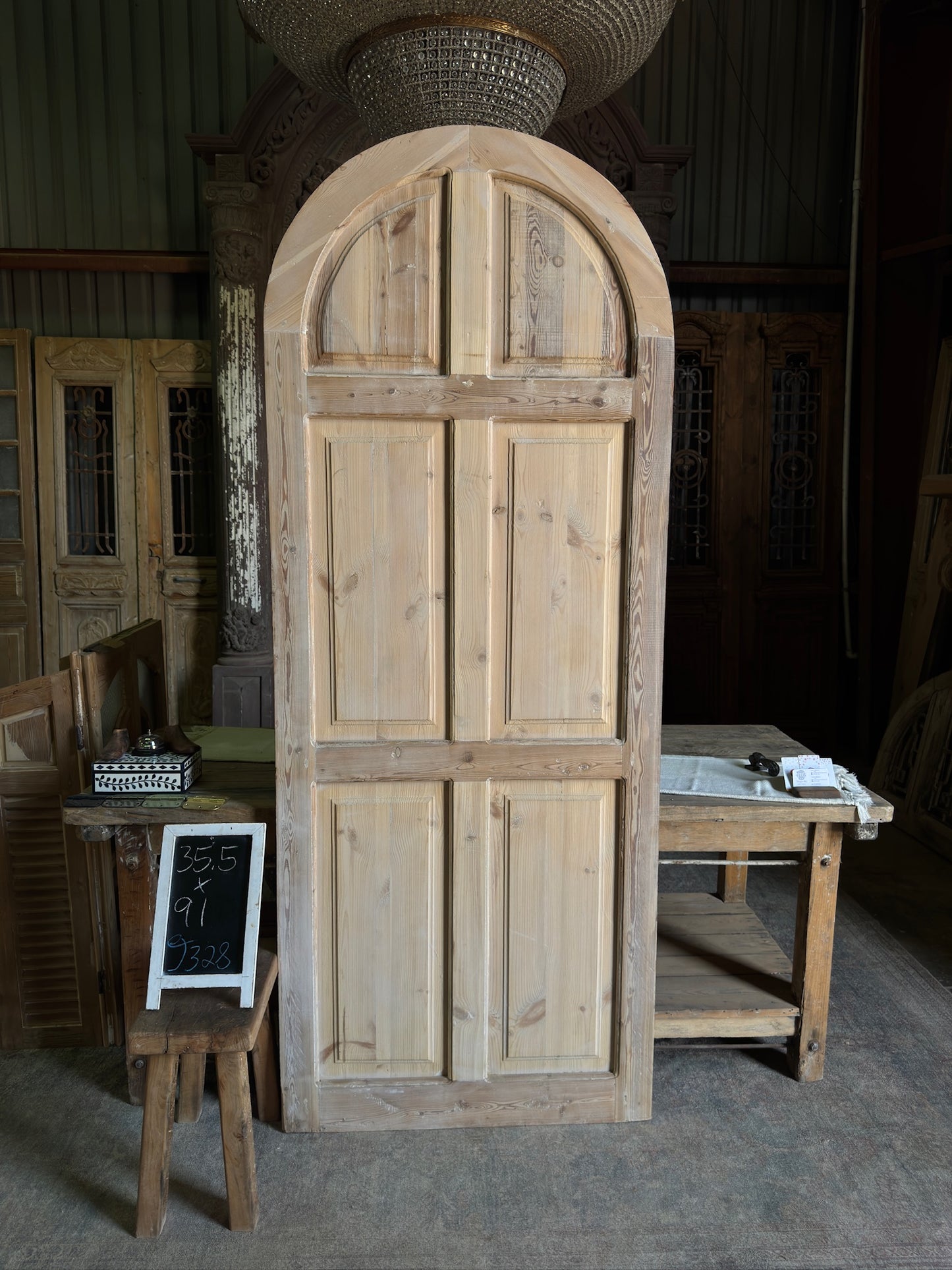 6 Panel Antique Arched Solid Single Door - 35.5x91 J328
