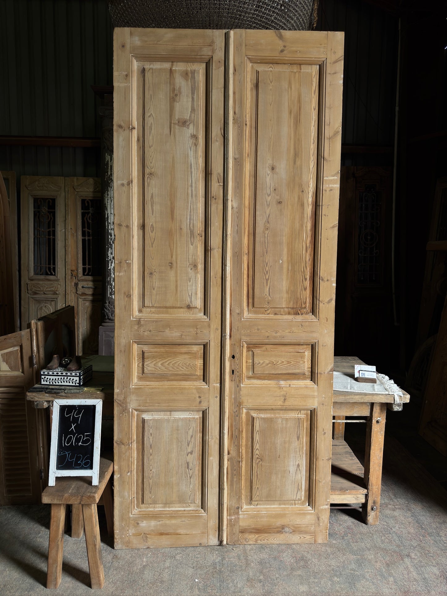 3 Panel Antique Solid French Doors - 44x101.25 J436