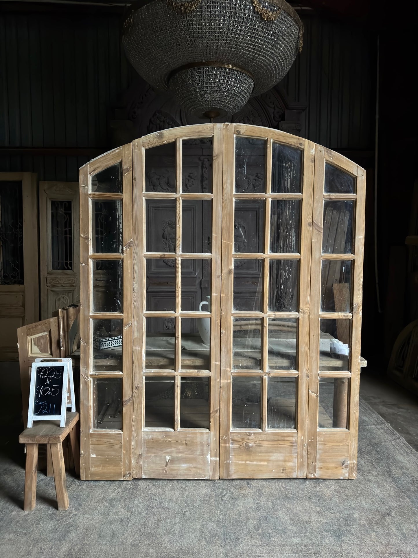 Arched Antique Bi-Fold French Glass Doors - 72.25x90.5 J211