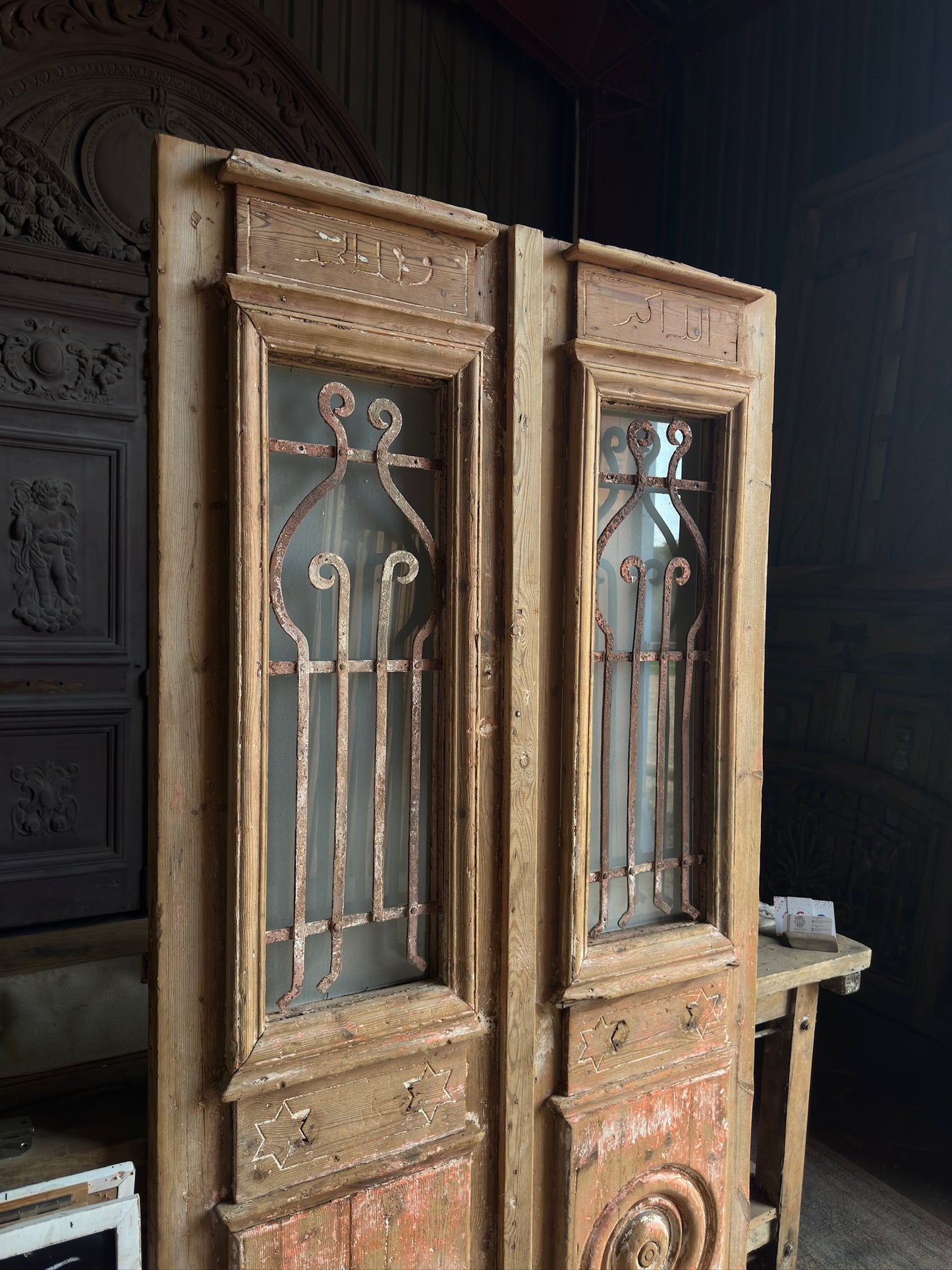 Carved Antique Iron French Double Doors - 42.5x82 J53