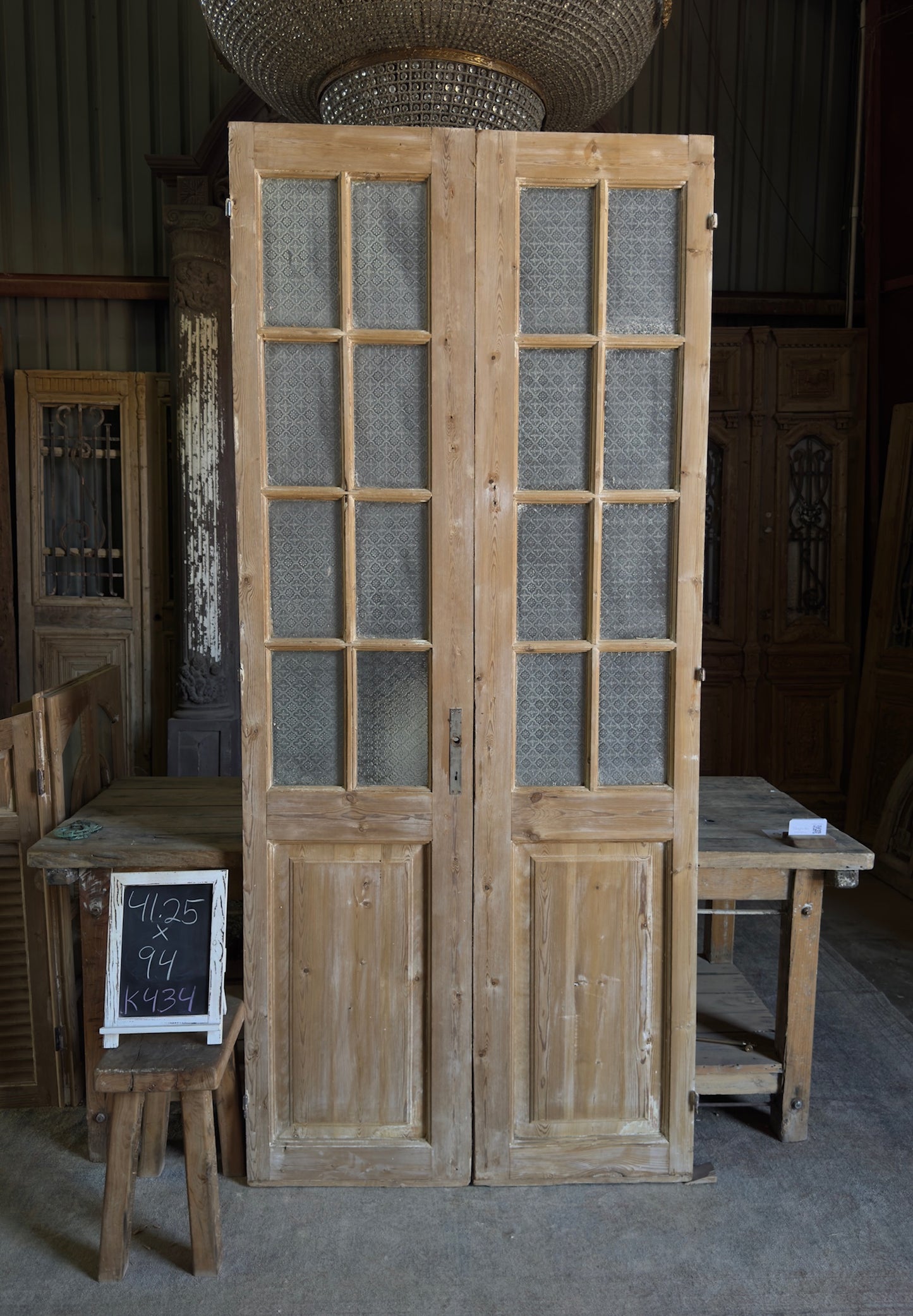 8 Lite Glass Antique French Doors - 41.25x94 K434