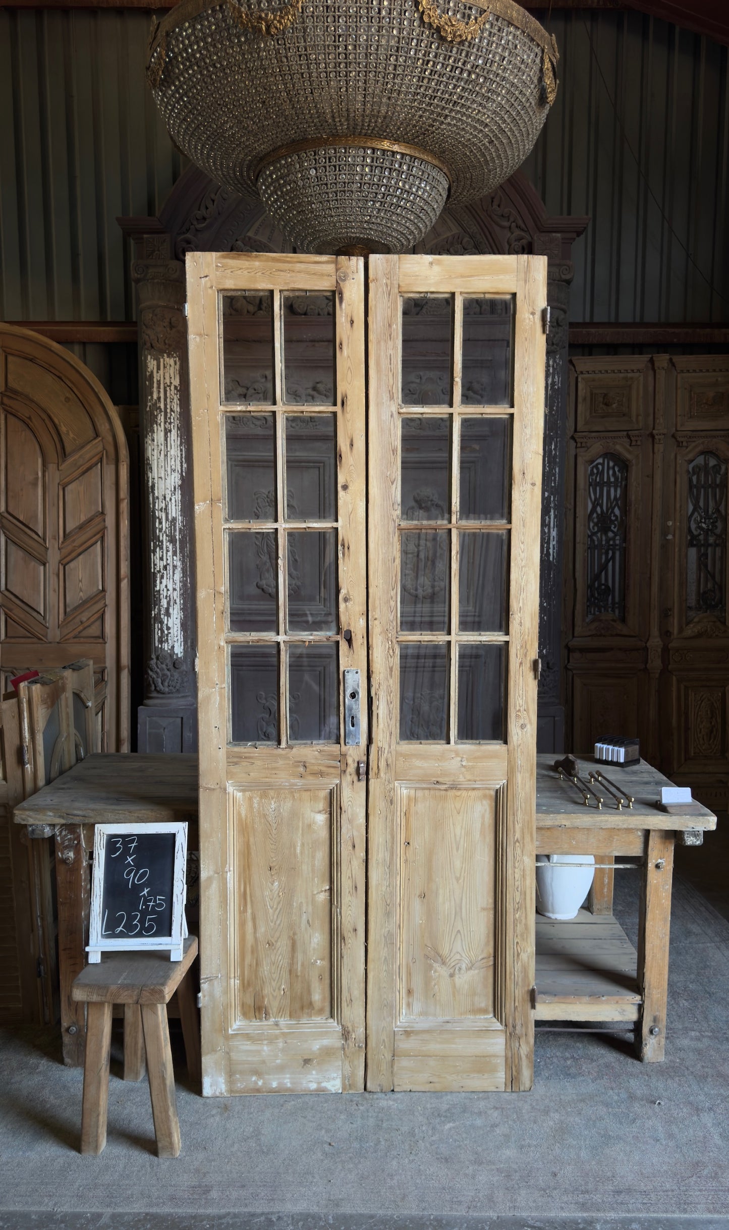 8 Lite Glass Antique French Doors - 37x90 - L235