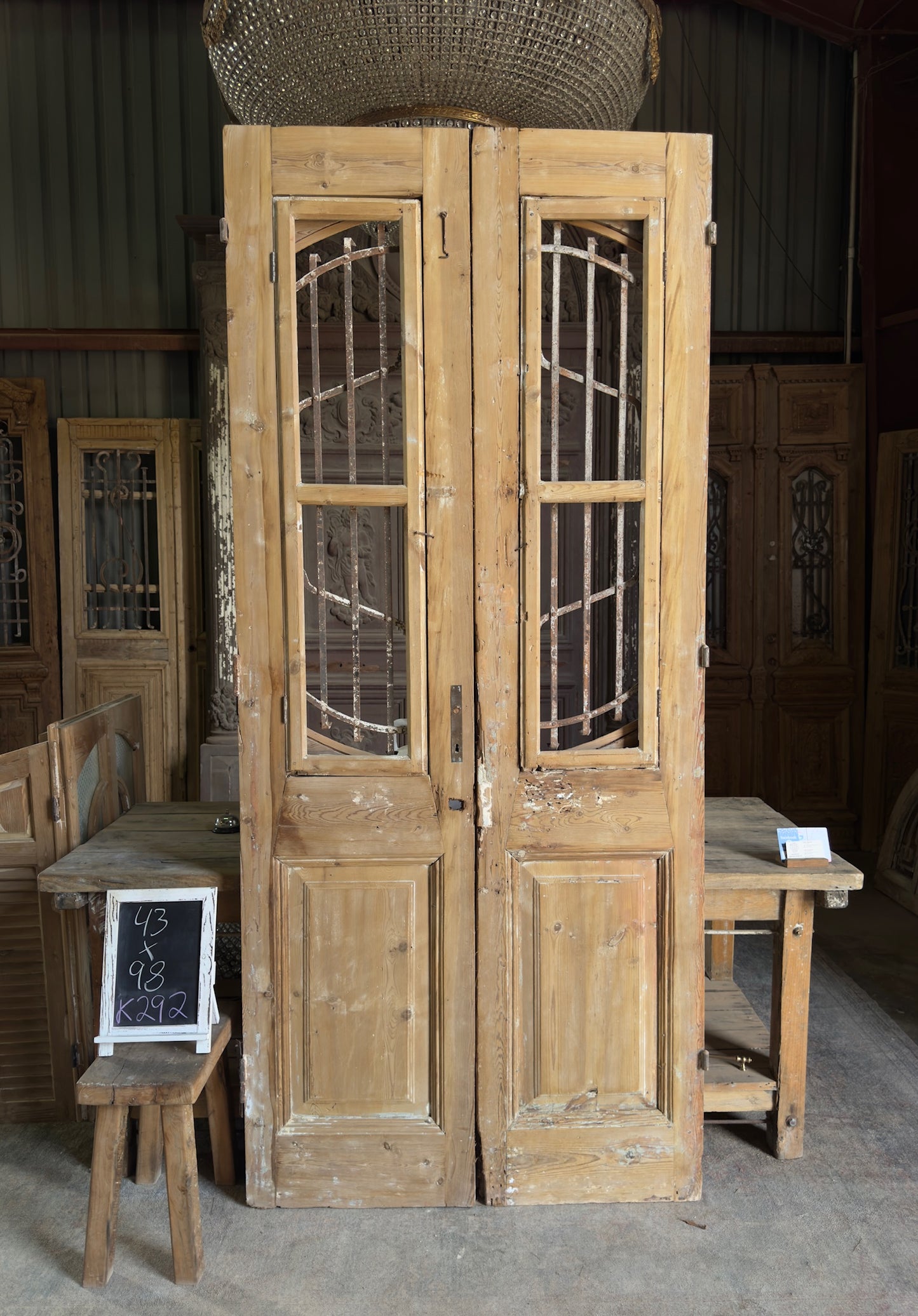Sophisticated Antique Iron French Doors - 43x98 K292