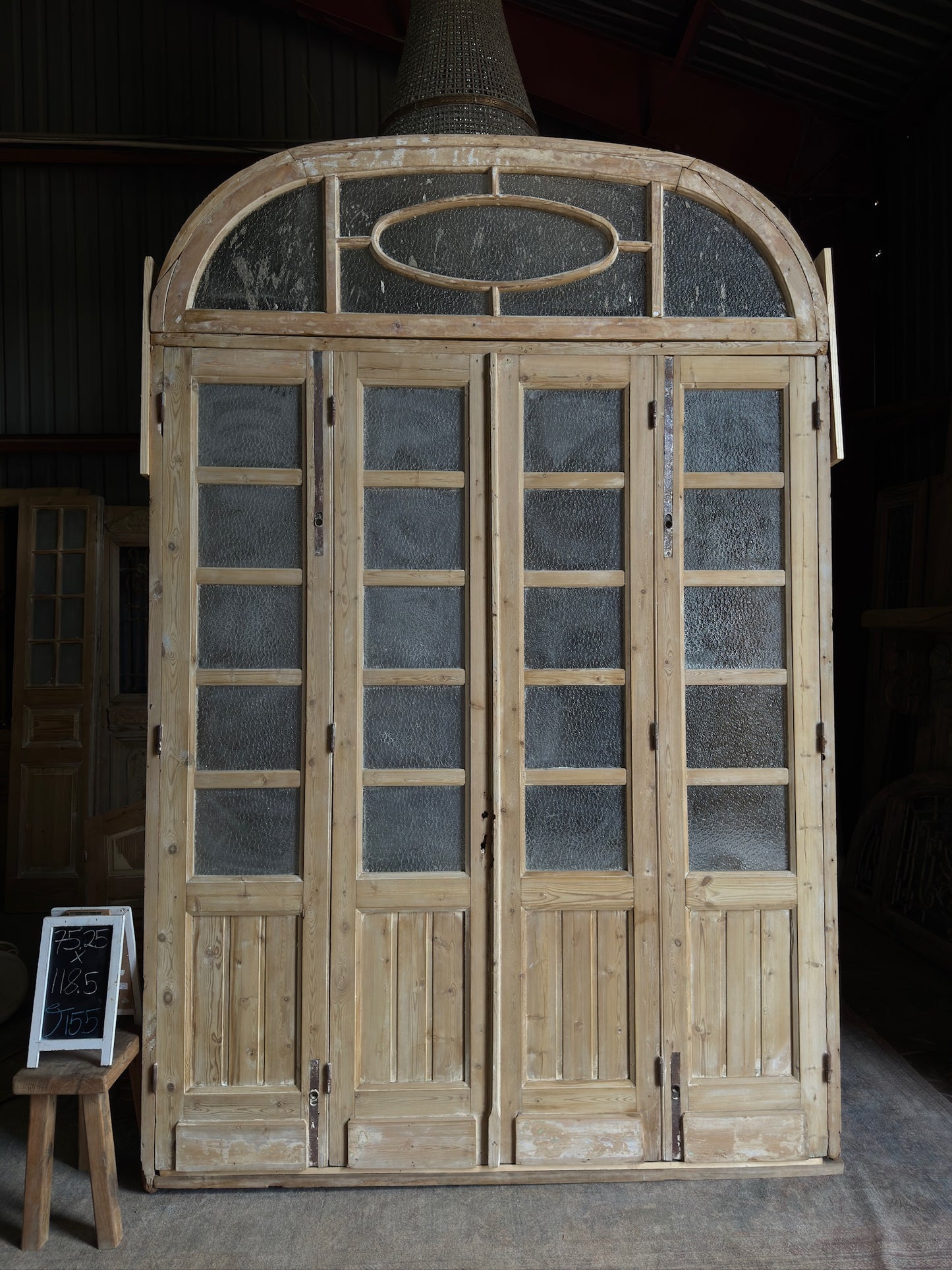 Large Antique Bi-Fold French Door Unit with Arched Transom - 75.25x118.5 J155