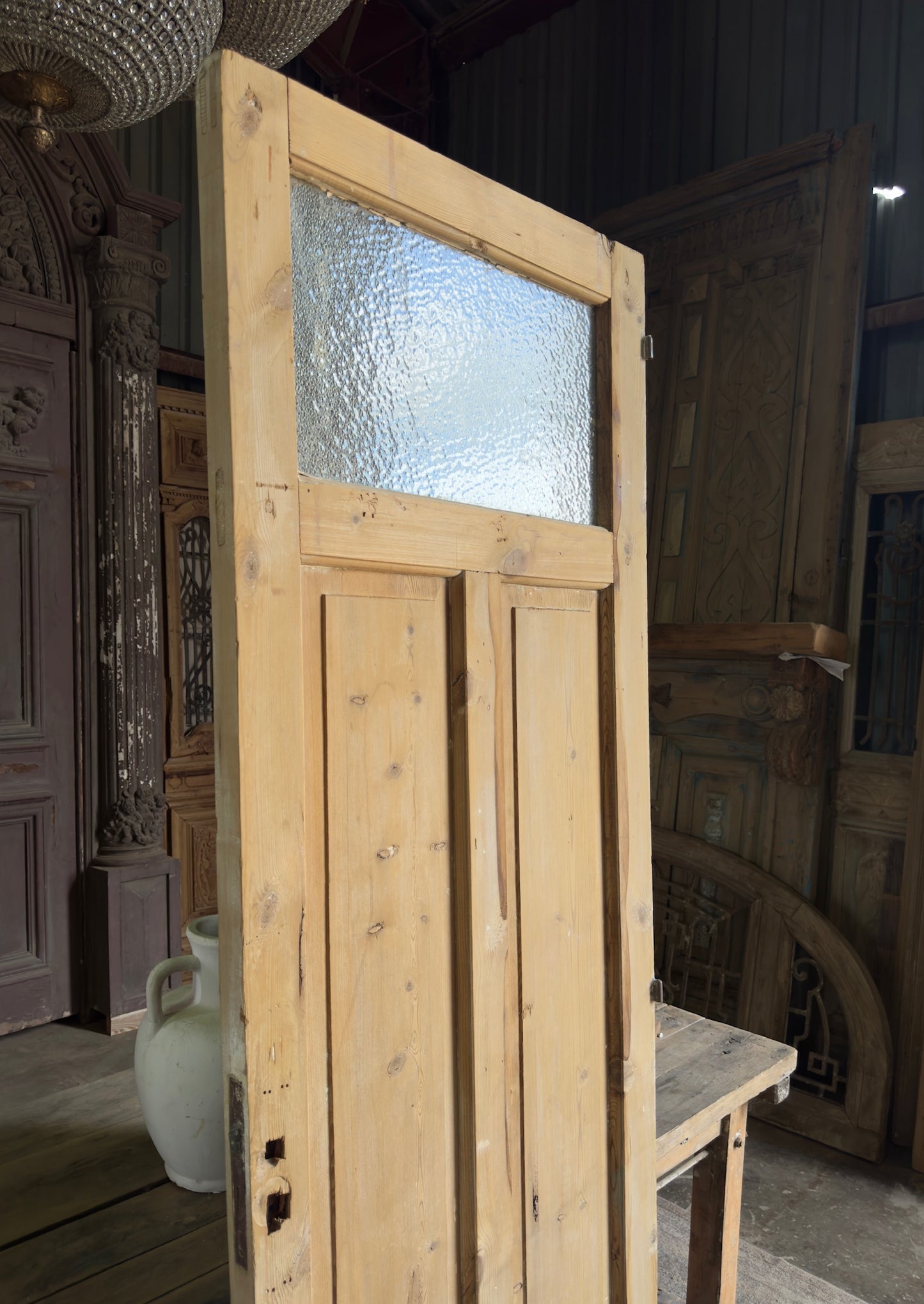 19th Century European Antique Glass Single Door - 28.5x85 K254