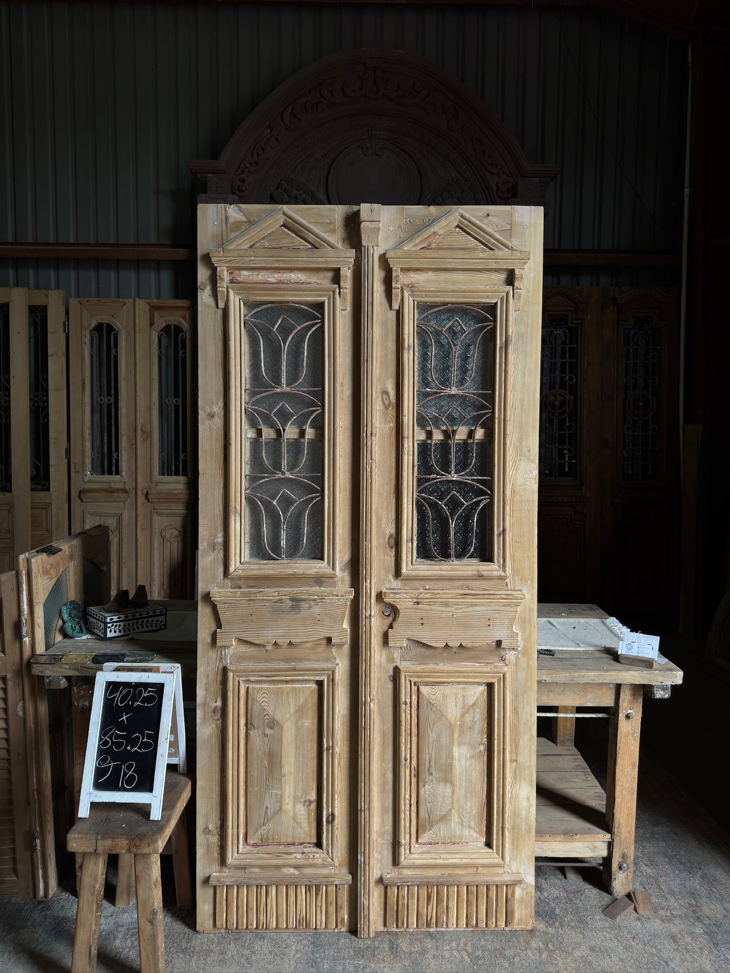 Stately Antique Iron French Double Doors - 40.25x85.25 J18