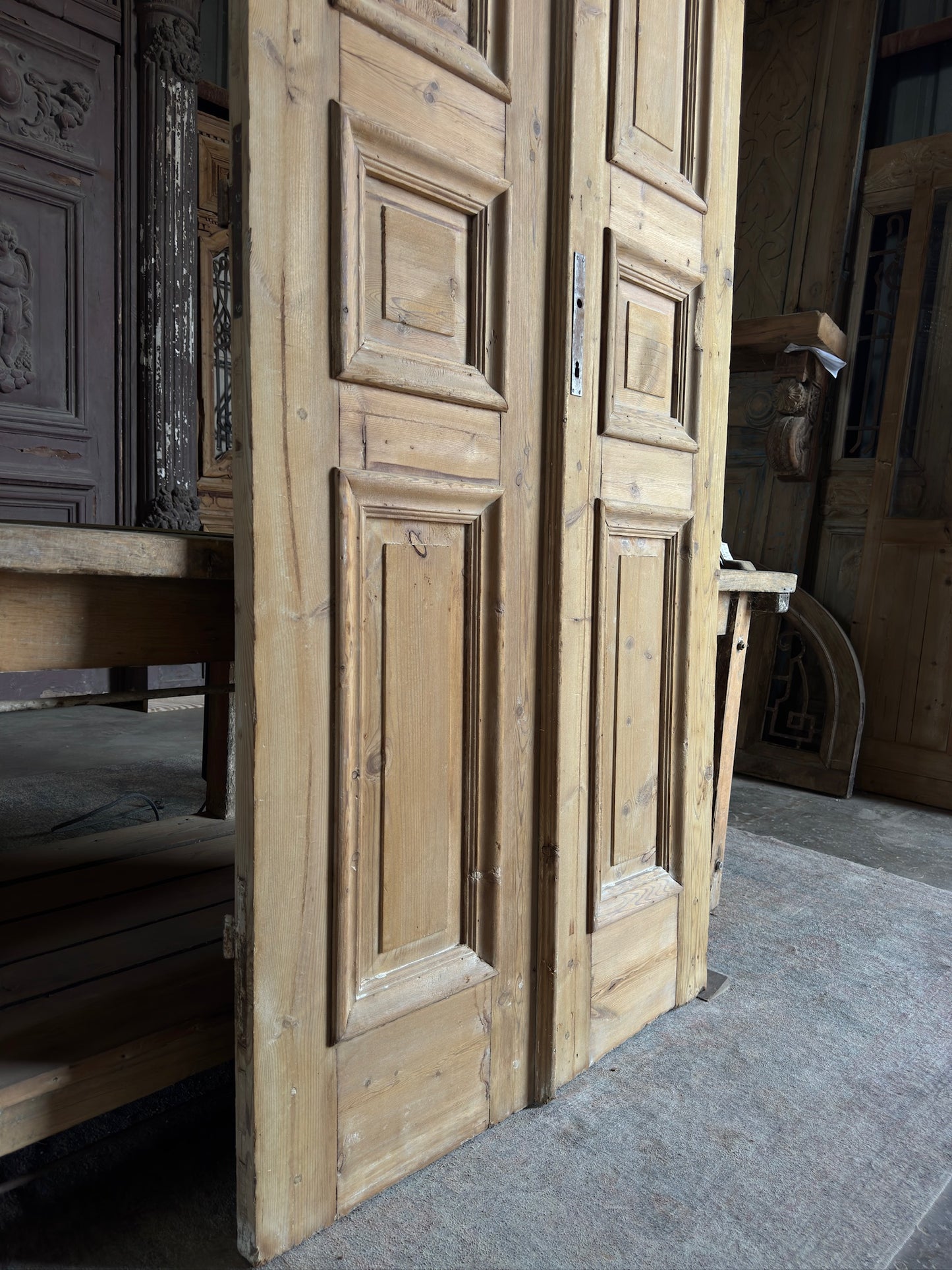 Raised Molding 3 Panel Antique Solid French Doors - 37.5x100 K375