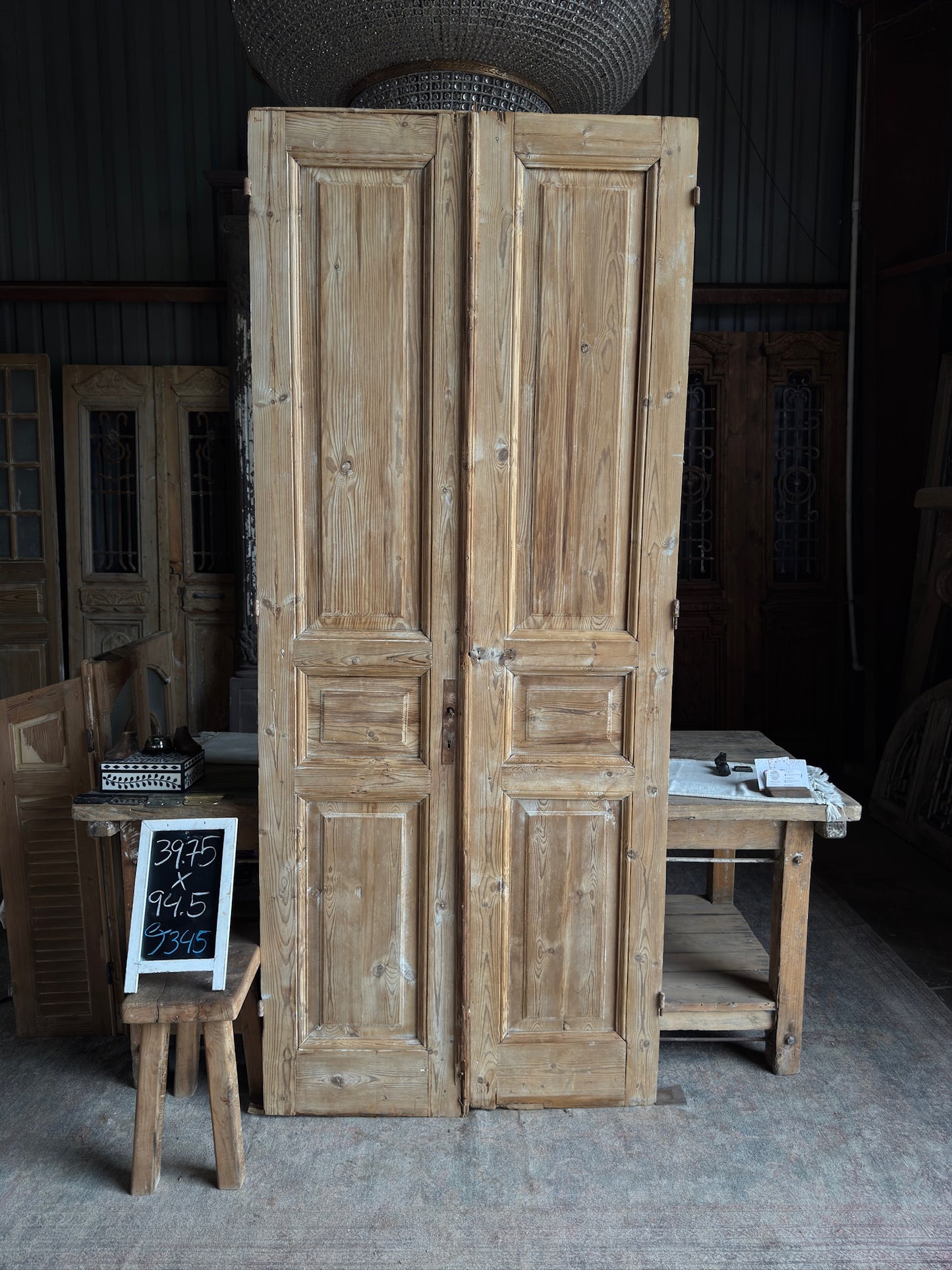 3 Panel Antique Solid French Doors - 39.75x94.5 J345