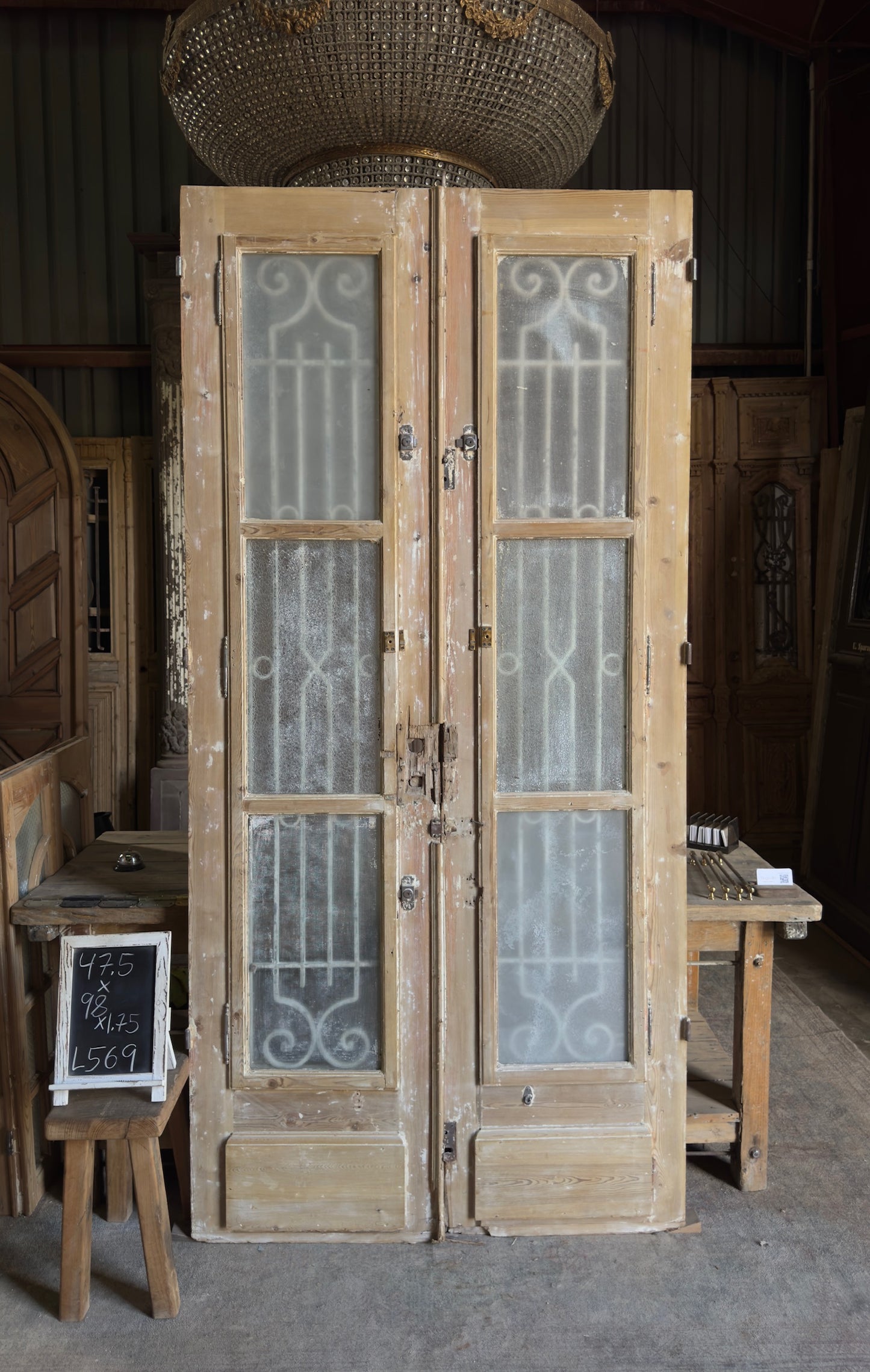 Antique Iron Single Lite French Doors - 47.5x98 - L569