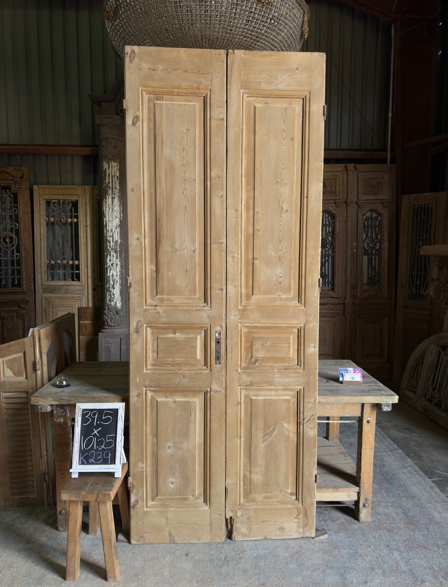 Unique 3 Panel Antique Solid French Doors - 39.5x101.25 K239