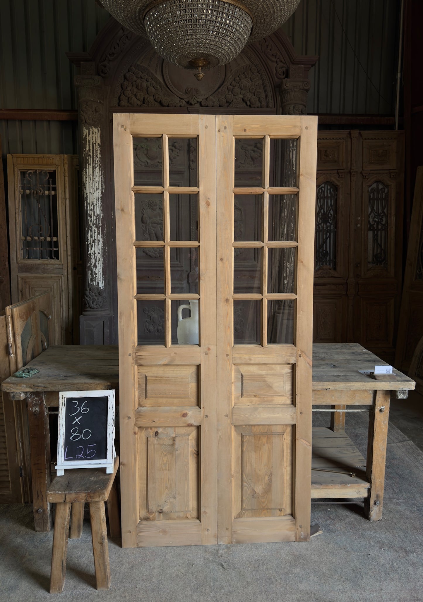 Handcrafted 8 Lite Glass French Doors - 36x80 L25