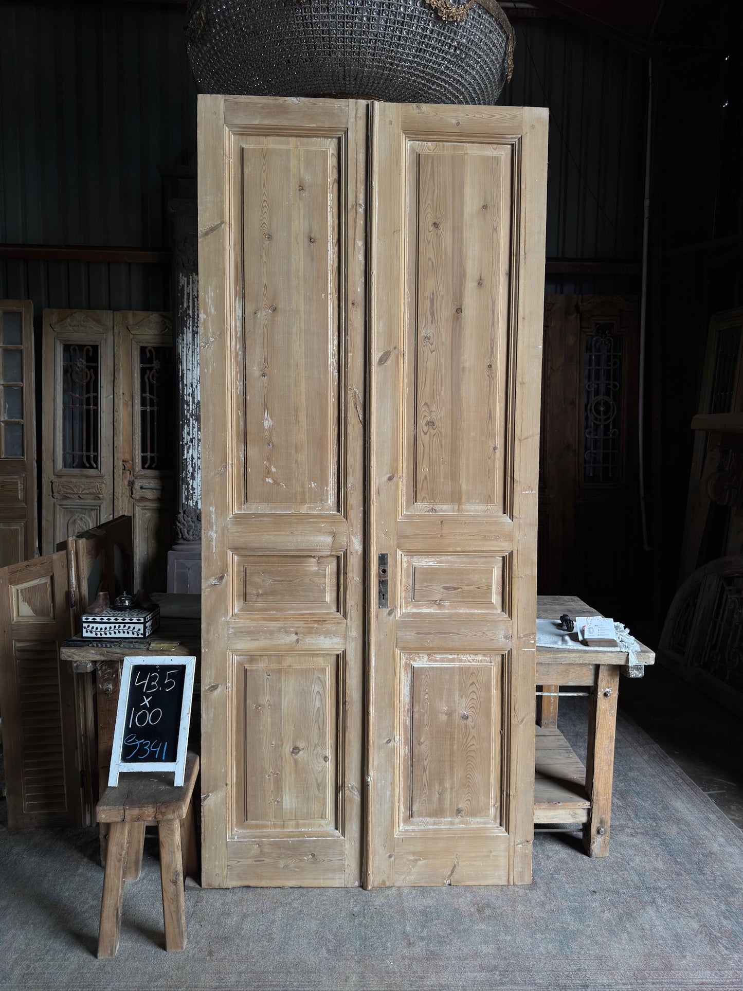 3 Panel Antique Solid French Doors - 43.5x100 J341
