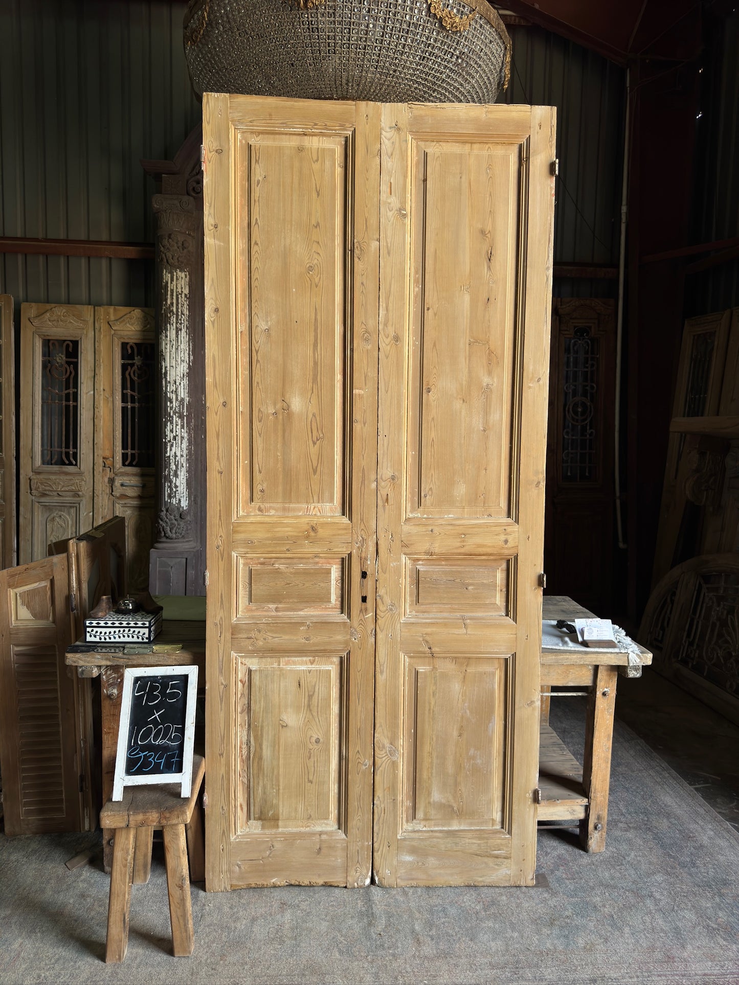 3 Panel Antique Solid French Doors - 43.5x100.25 J347