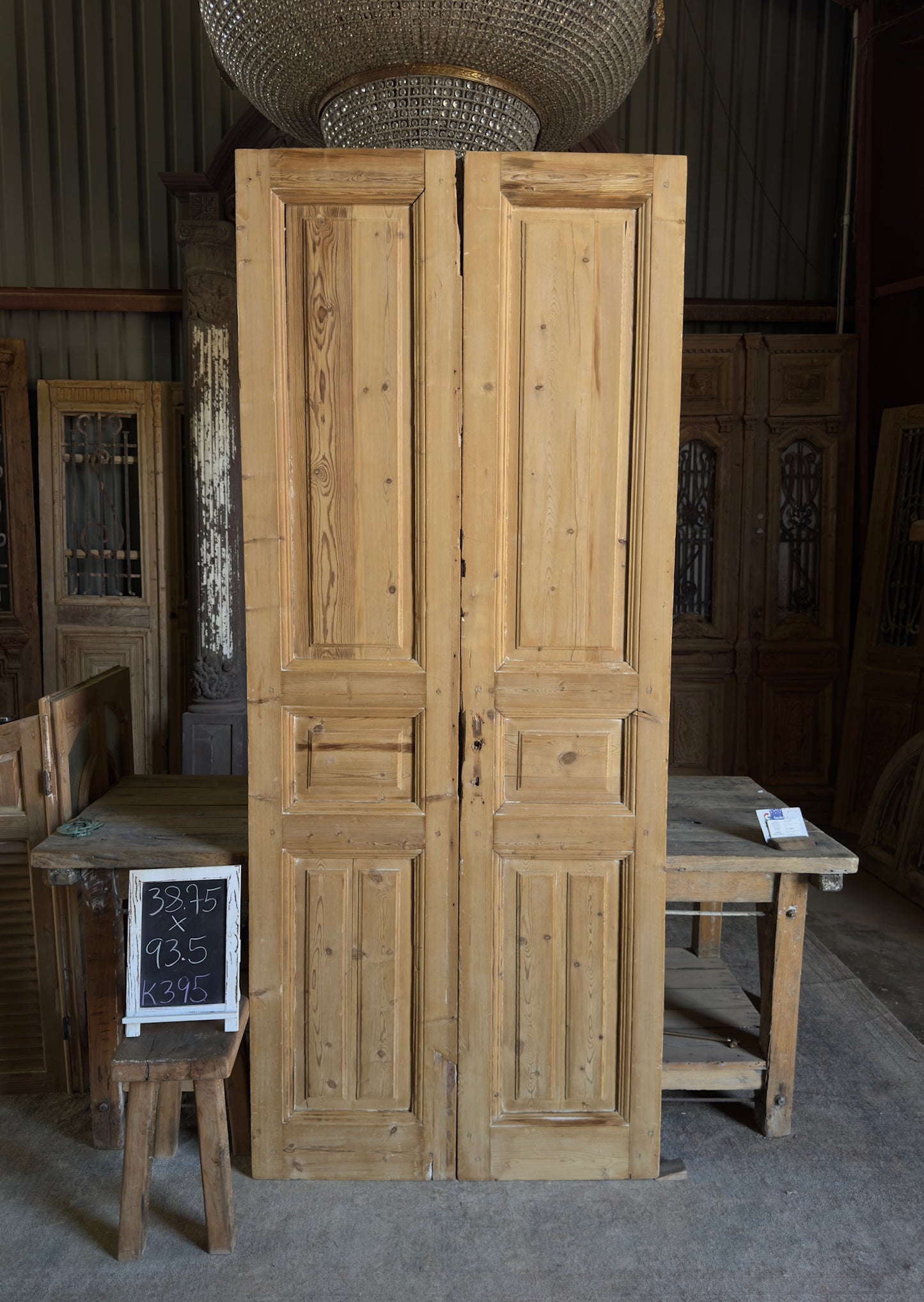 3 Panel Antique Solid French Doors - 38.75x93.5 K395