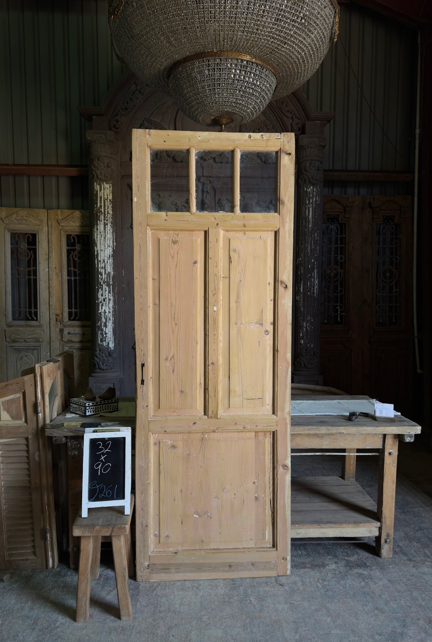 European 3 Lite Antique Glass Single Door - 32x90 J261