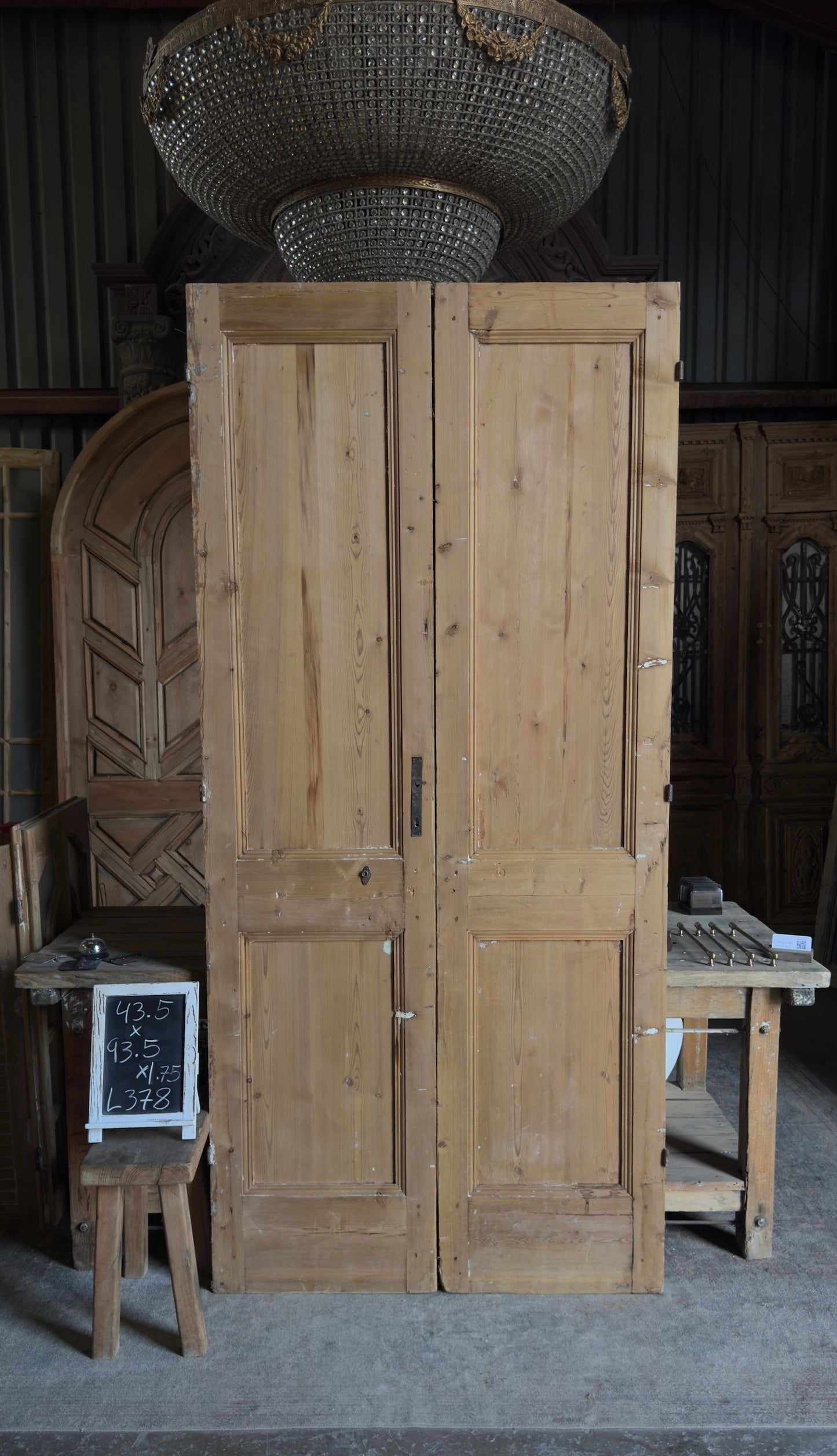 2 Panel Antique Solid French Doors - 43.5x93.5 - L378