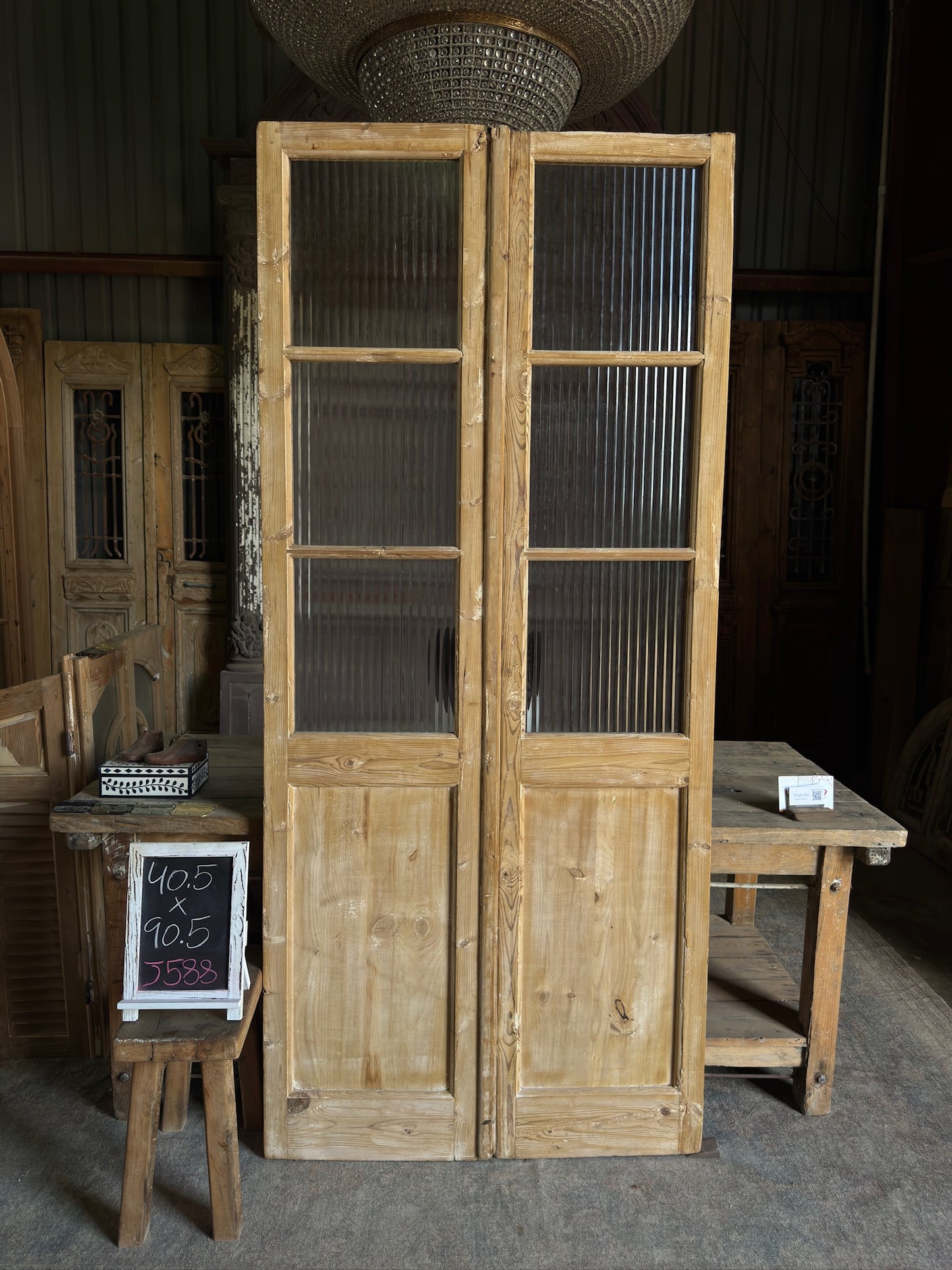 3 Lite Antique Glass French Doors - 40.5x90.5 J588