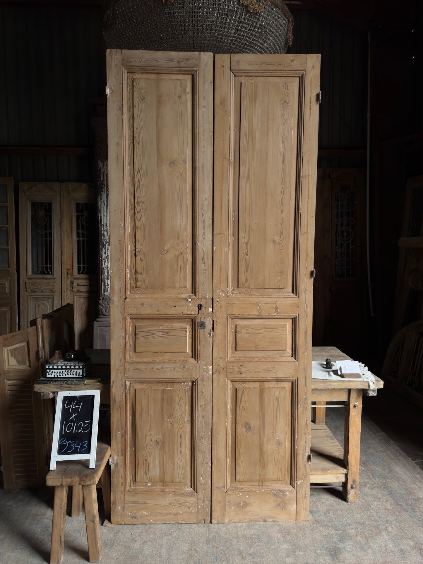 3 Panel Antique Solid French Doors - 44x101.25 J343