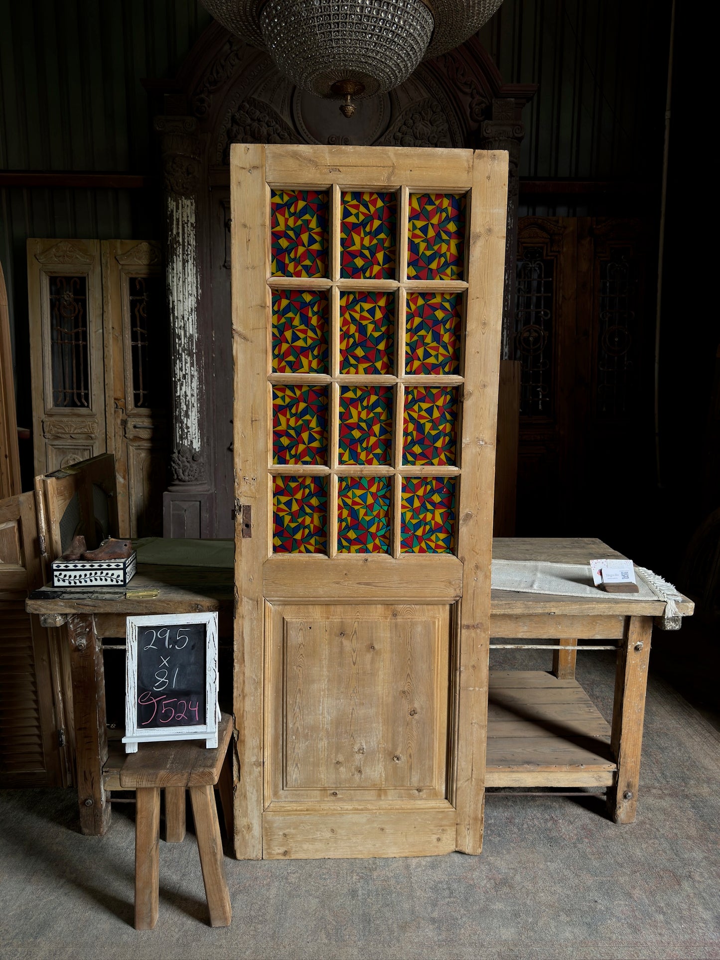 12 Lite Single Antique Stained Glass Door - 29.5x81 J524