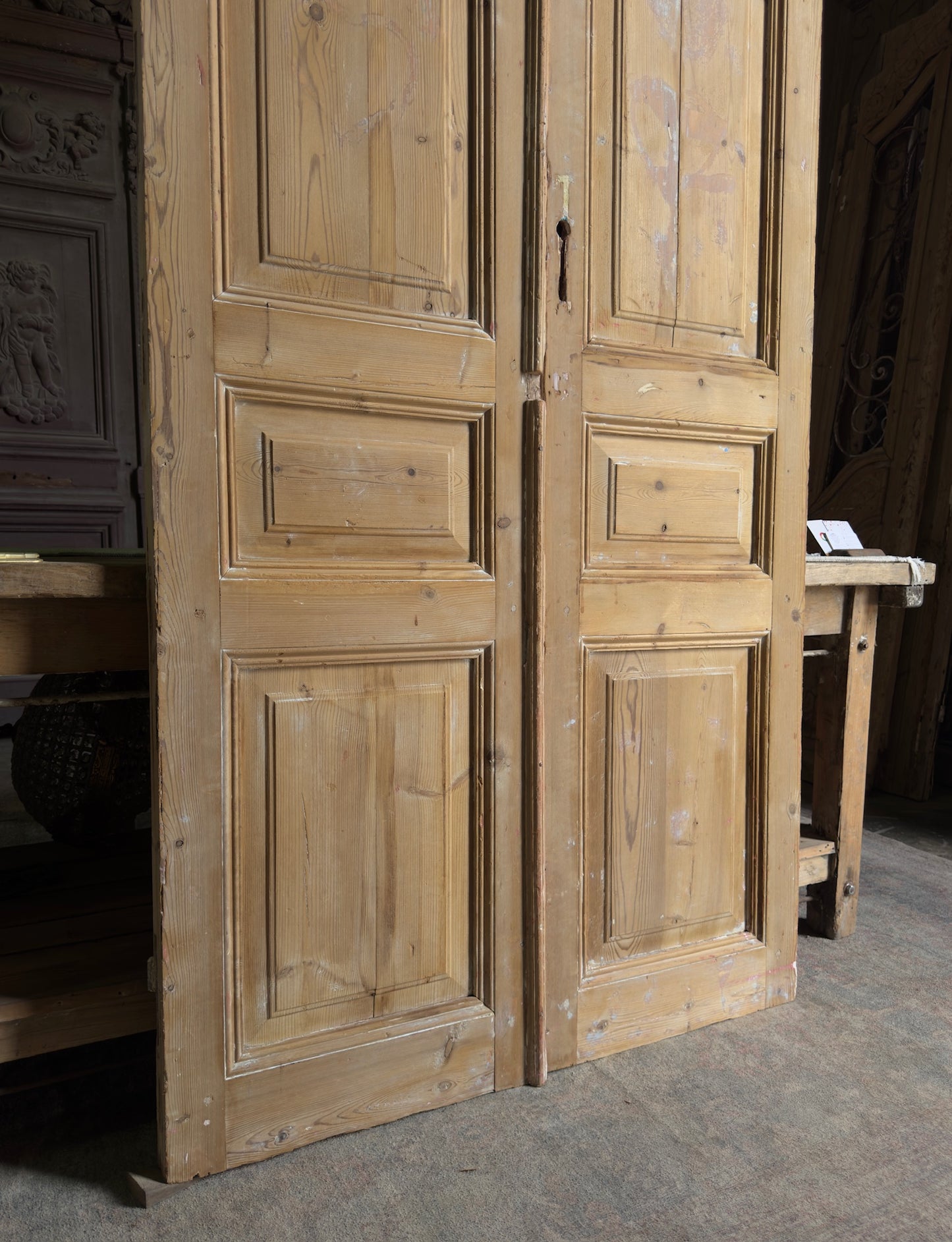 3 Panel Antique Solid French Doors - 43x104 J378
