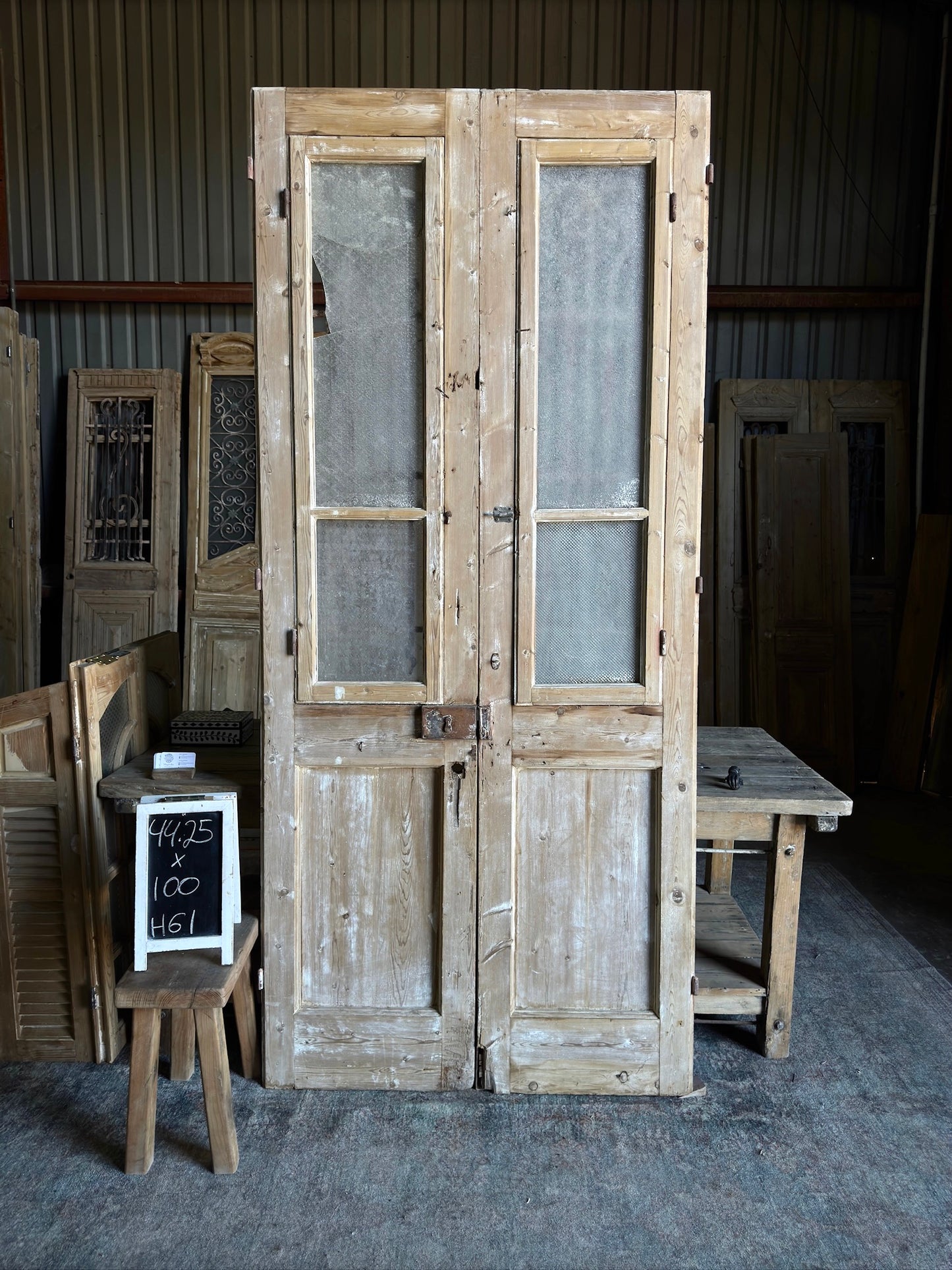 Antique Iron Fluted Panel French Doors - 44.25x100 H61