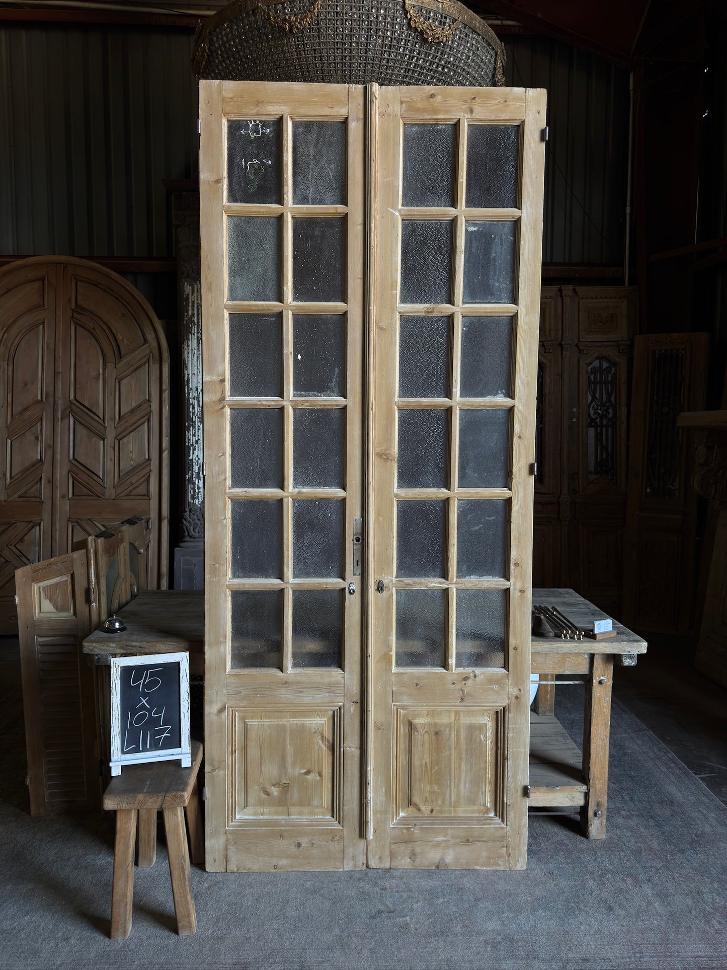 12 Lite Glass Antique French Doors - 45x104 - L117