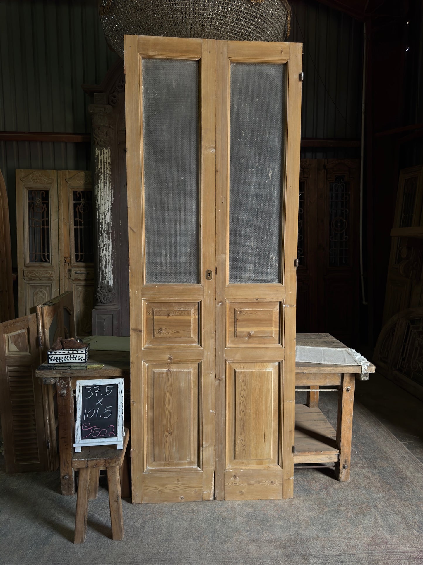 3 Panel Antique Glass French Doors - 37.5x101.5 J502