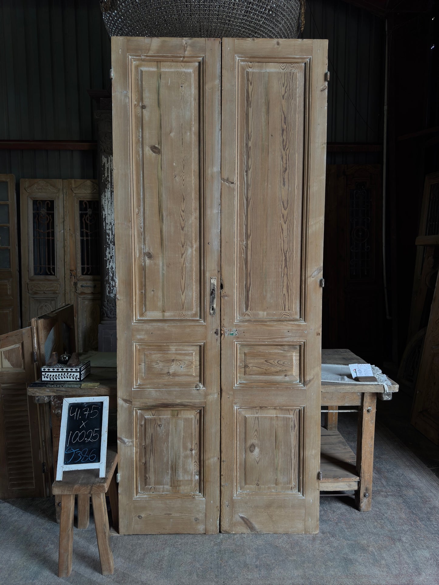 3 Panel Antique Solid French Doors - 41.75x100.25 J386