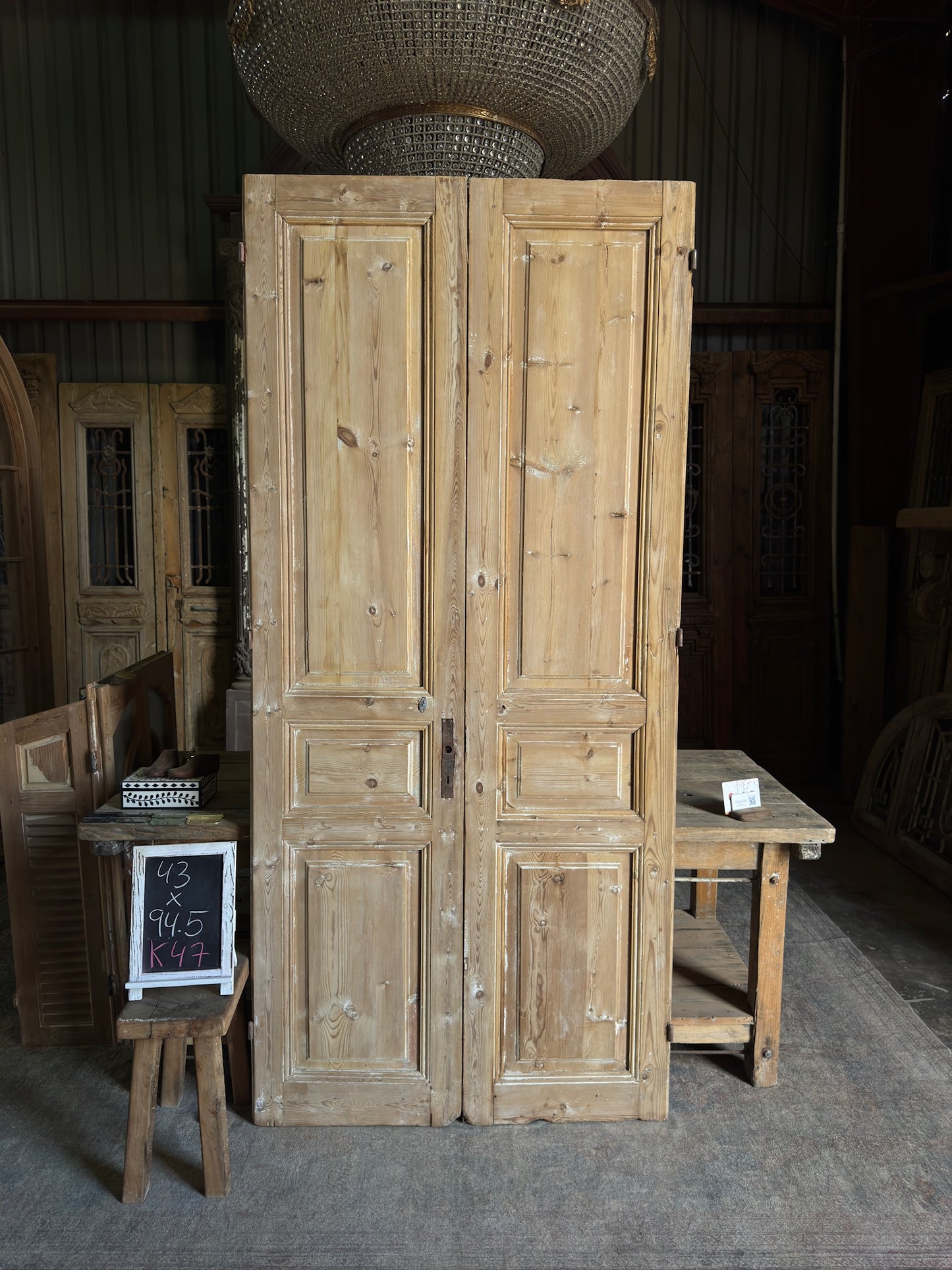 3 Panel Antique Solid French Doors - 43x94.5 K47