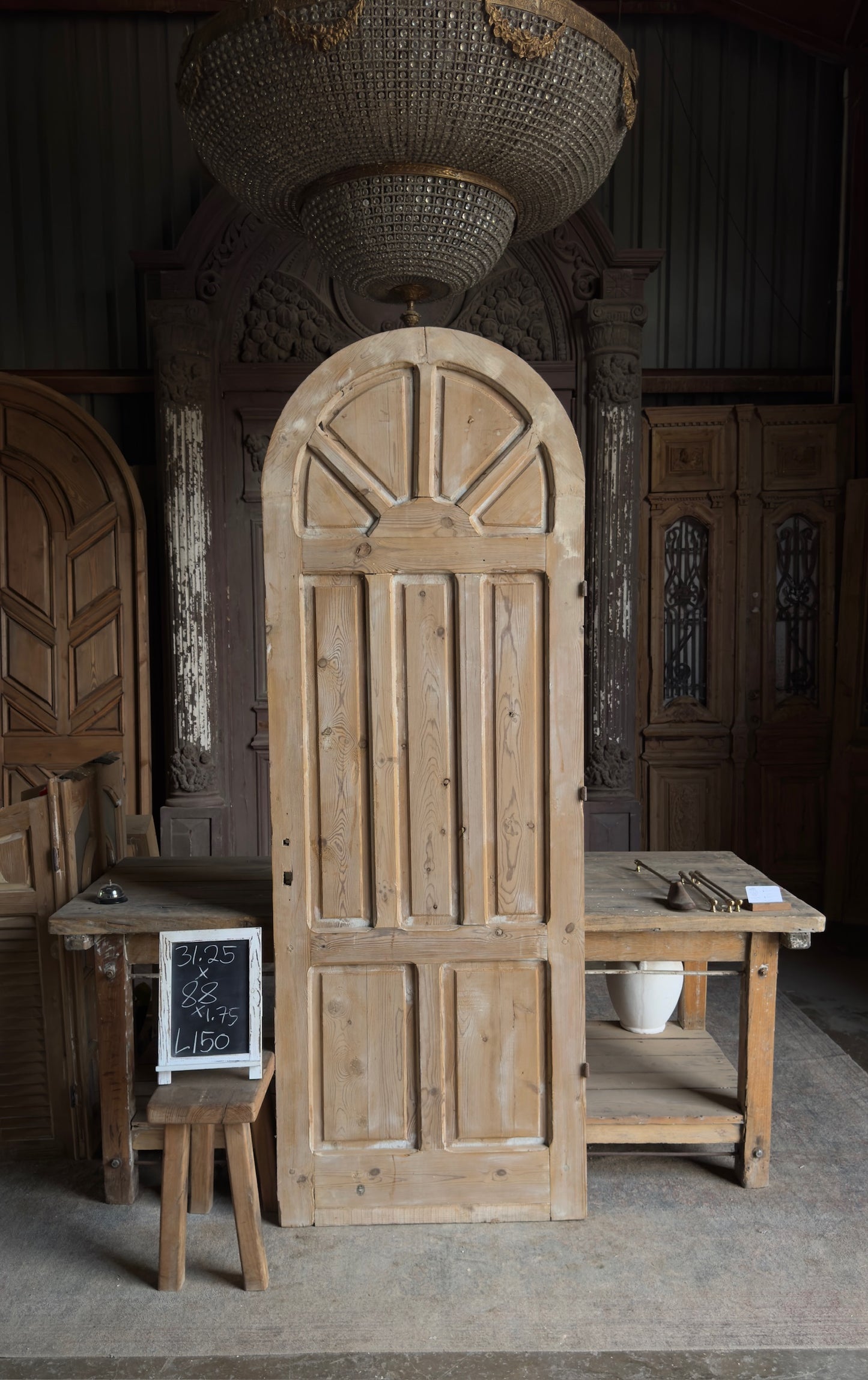 Antique Solid Single Arched Door - 31.25x88 - L150