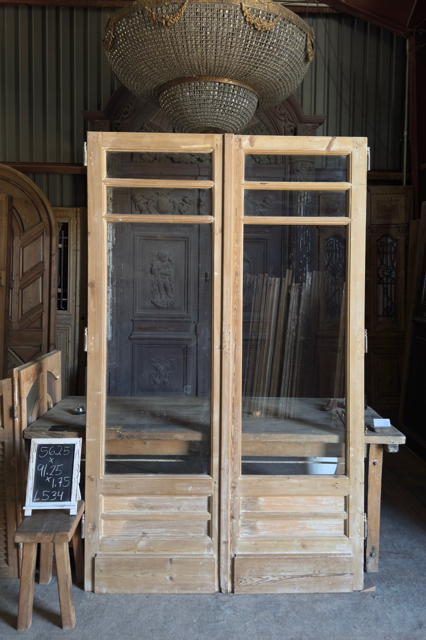 Antique 6 Lite Glass French Doors - 56.25x91.25 - L534