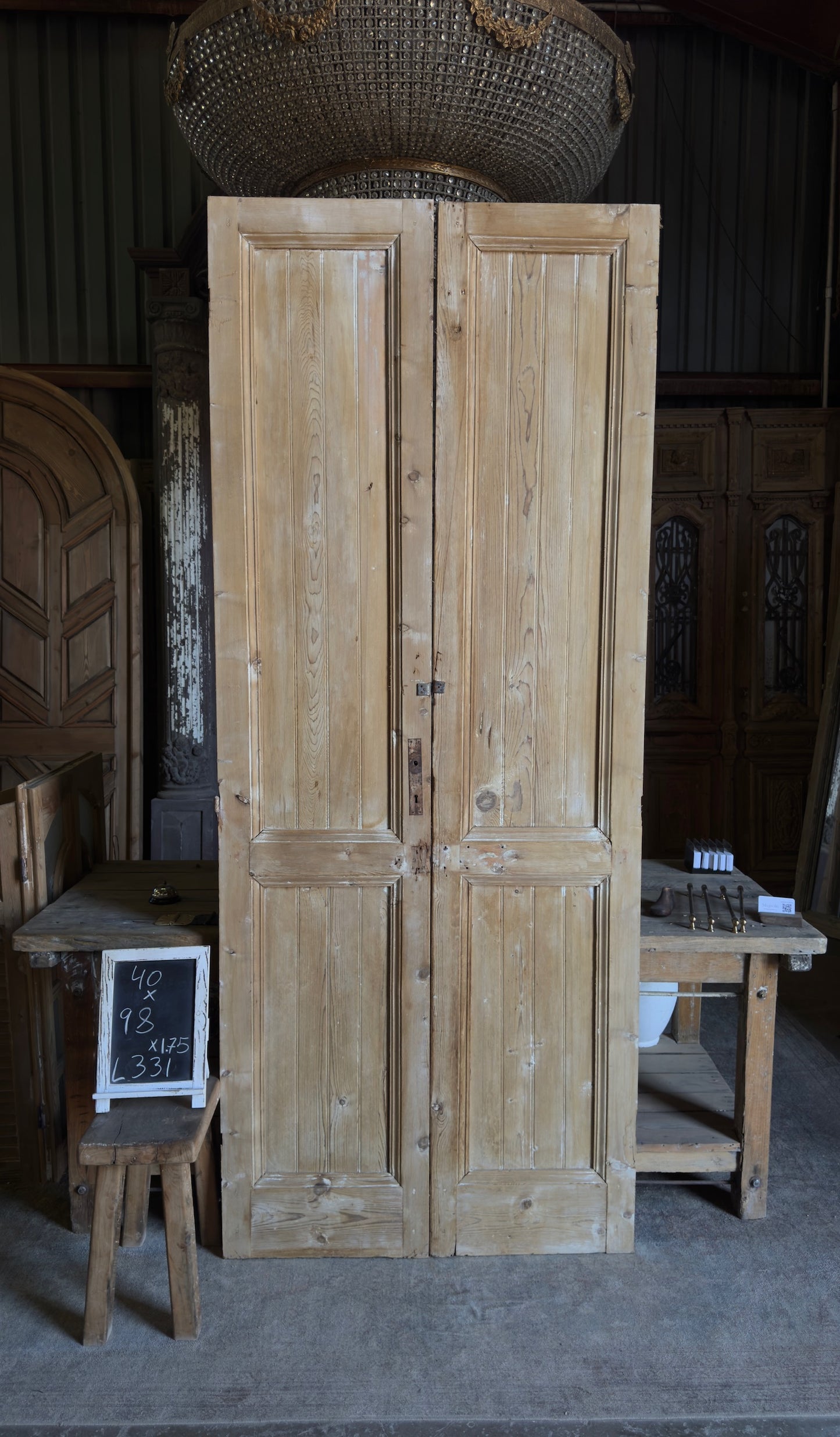 2 Panel Antique Solid French Doors - 40x98 - L331