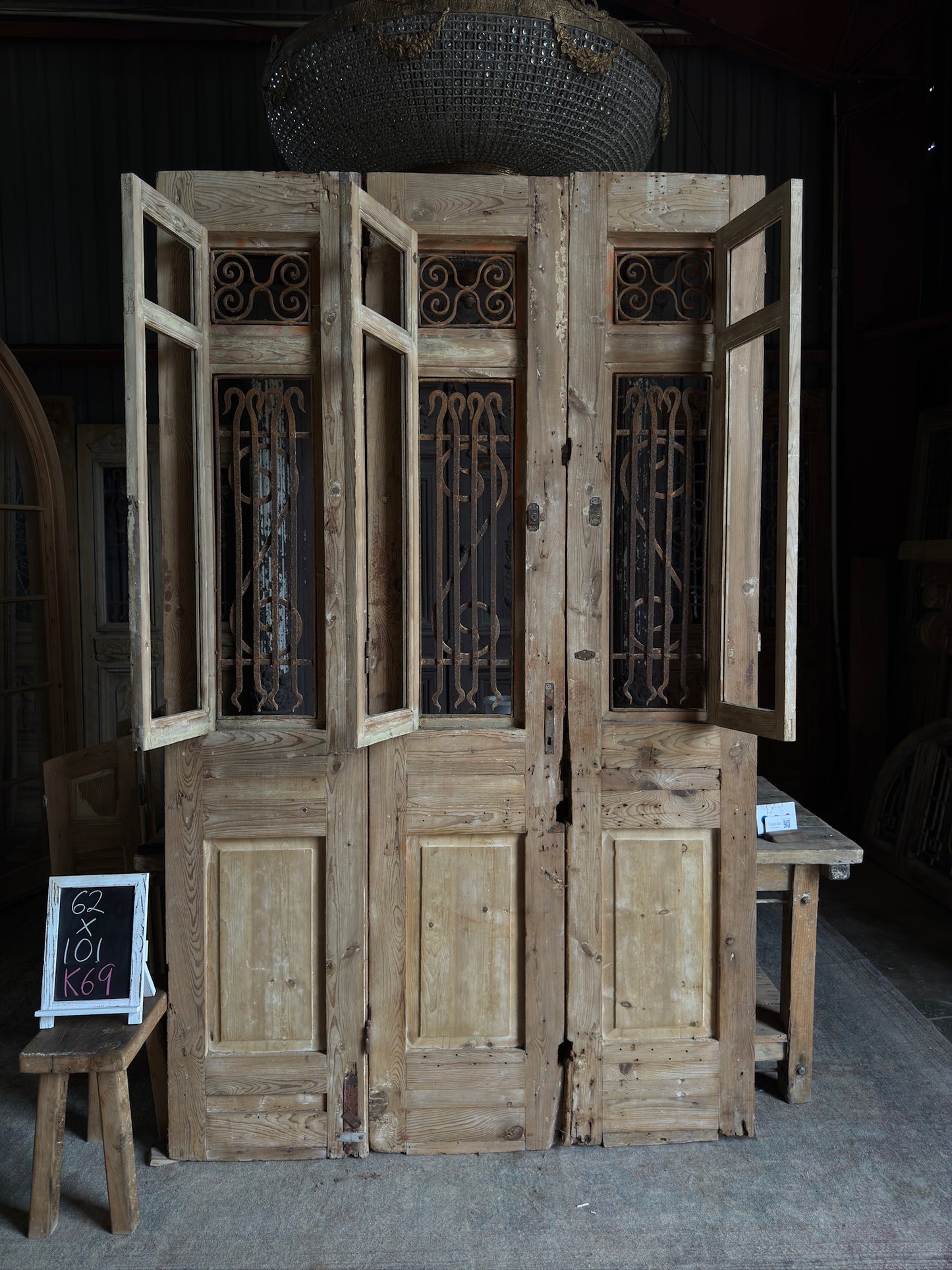 Antique Tri-Fold French Iron Doors - 62x101 K69