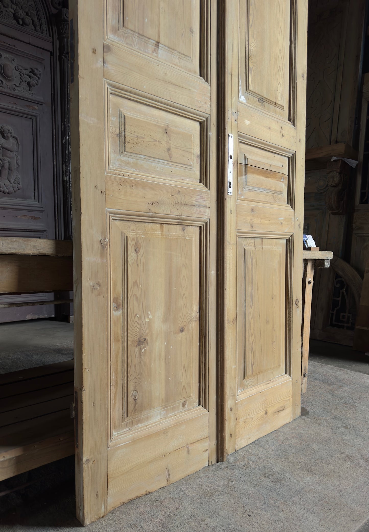 3 Panel Antique Solid French Doors - 43.75x96 K325