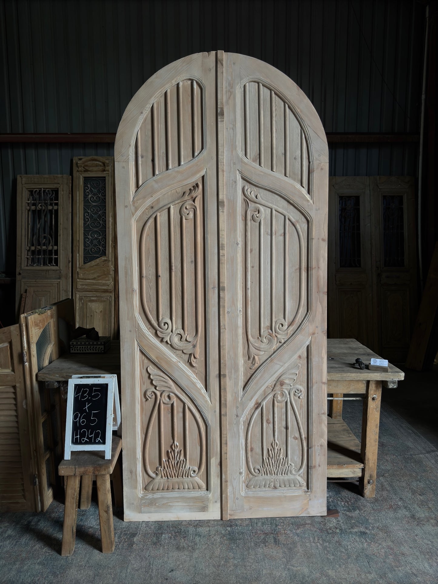 (The Merlin) Handrcrafted Arched Baltic Pine French Doors - 43.5x96.5 H242