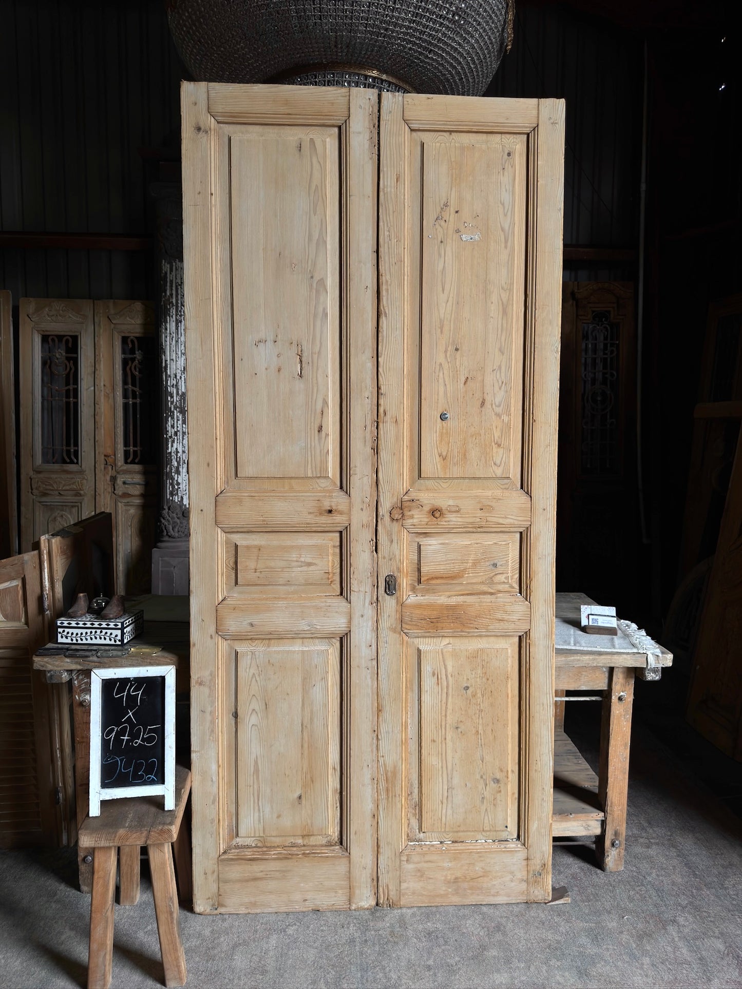 3 Panel Antique Solid French Doors - 44x97.25 J432