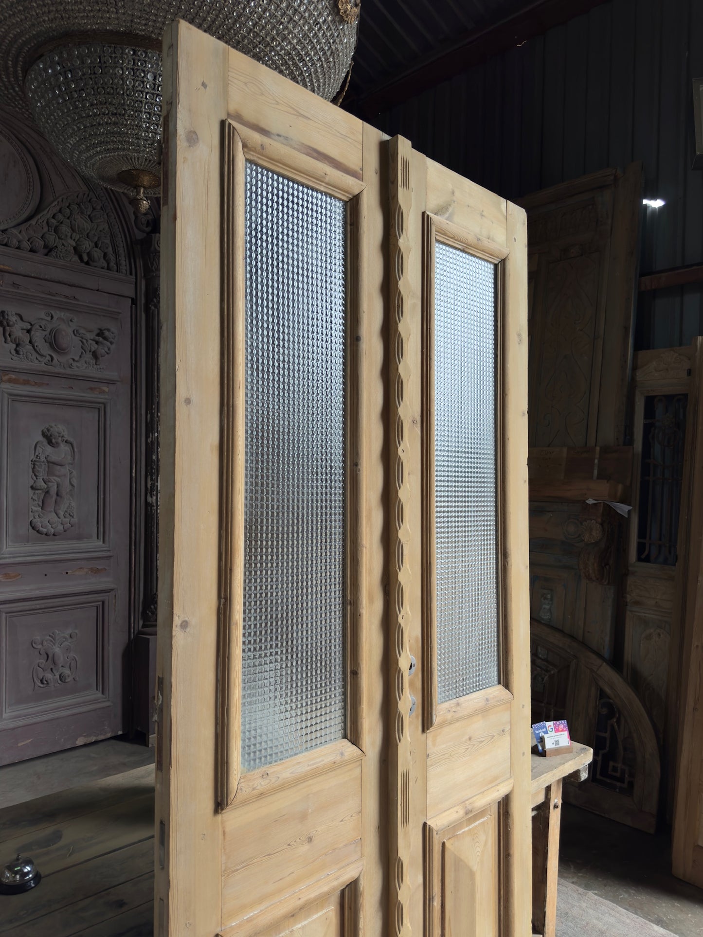 Diamond Panel Glass Antique French Doors - 43.5x94.75 K270