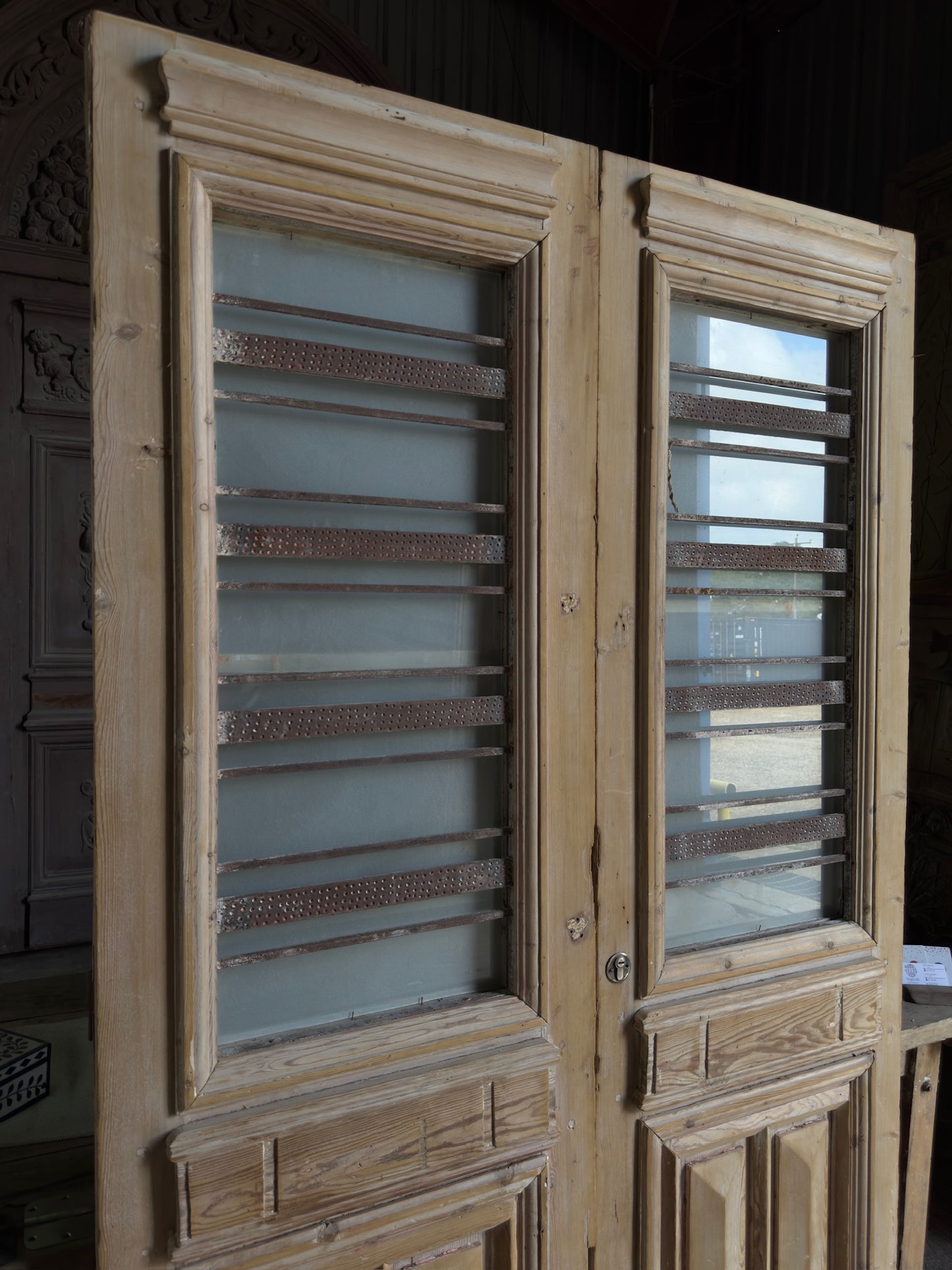 Horizontal Pattern Antique Iron French Doors - 51.25x85.5 J52