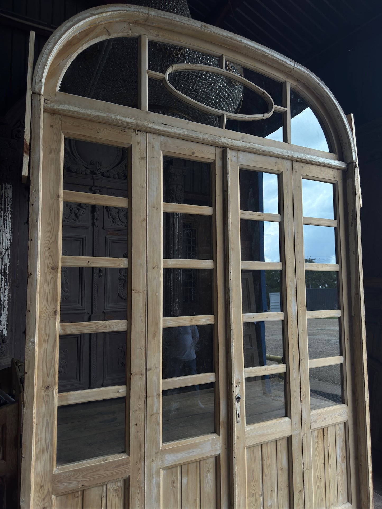 Large Antique Bi-Fold French Door Unit with Arched Transom - 75.5x117 J159